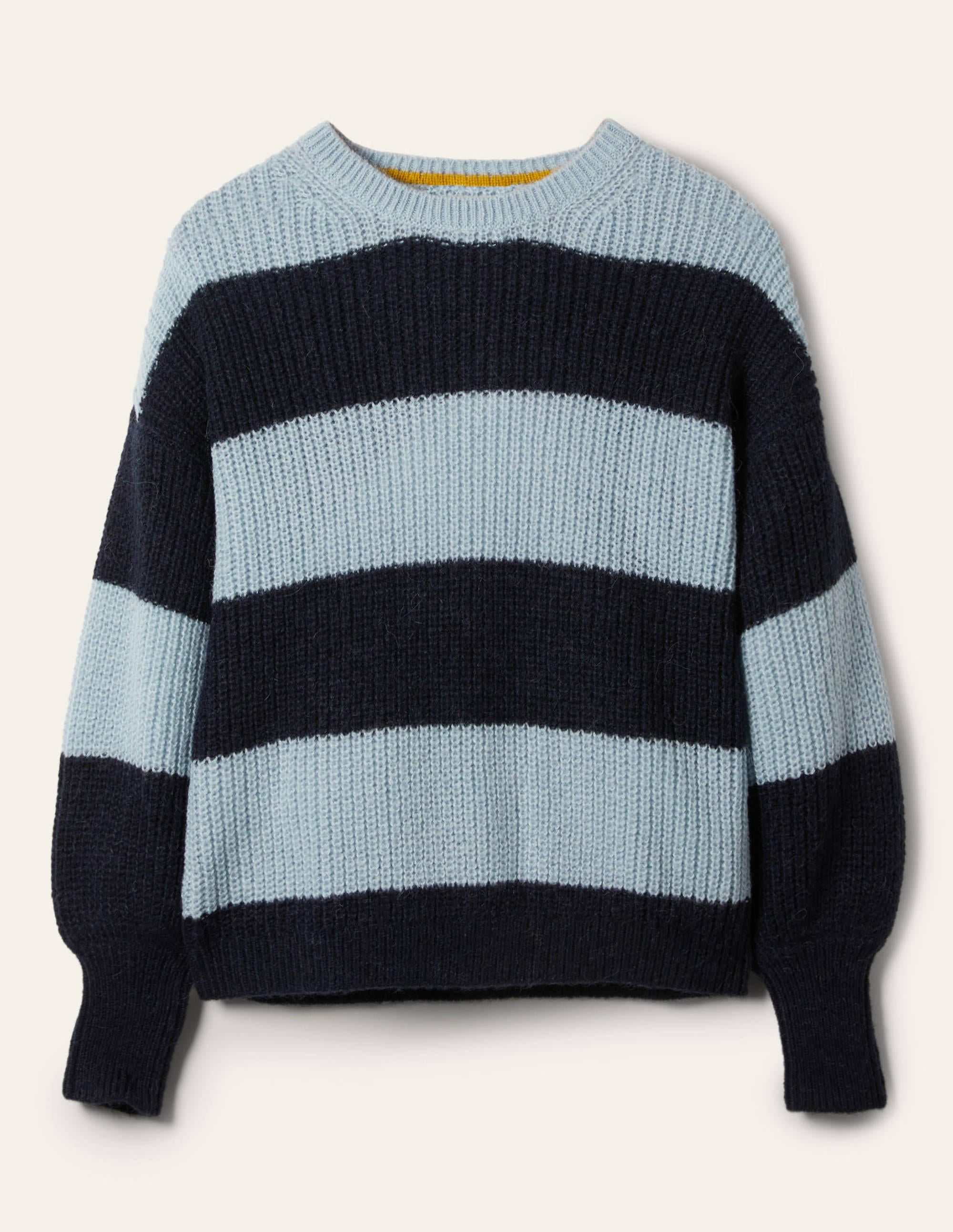 Blouson Cuff Fluffy Sweater-Blue Multistripe - Image 5