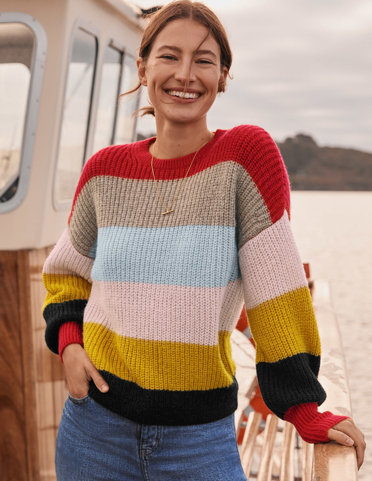 Blouson Cuff Fluffy Sweater-Fluffy Rainbow Multi Stripe - Image 7