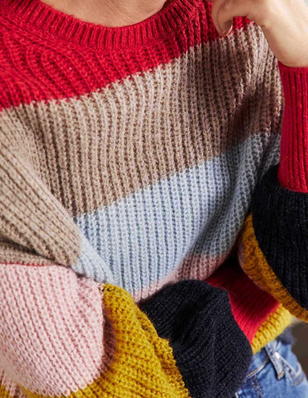 Blouson Cuff Fluffy Sweater-Fluffy Rainbow Multi Stripe - Image 2