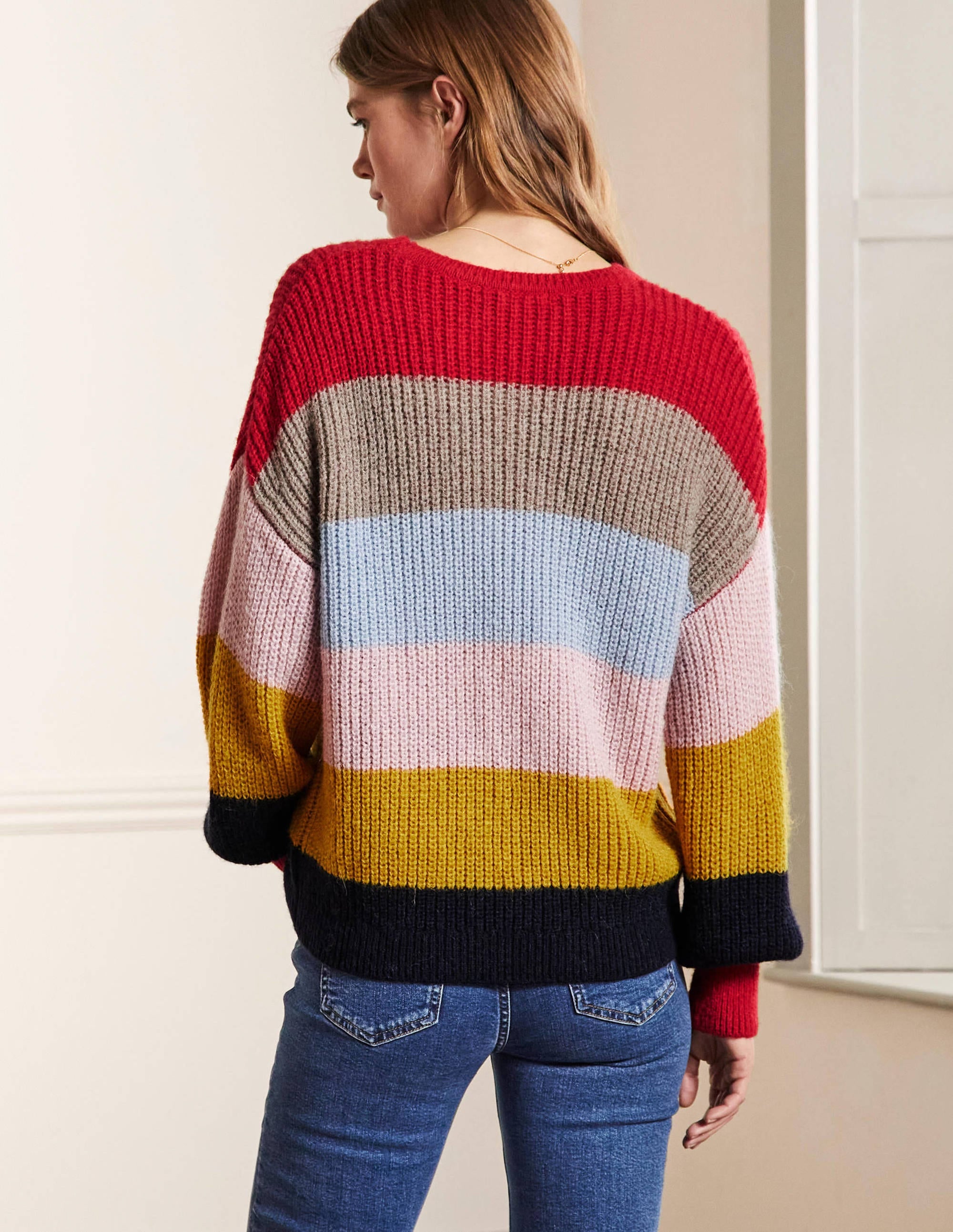 Blouson Cuff Fluffy Sweater-Fluffy Rainbow Multi Stripe - Image 3