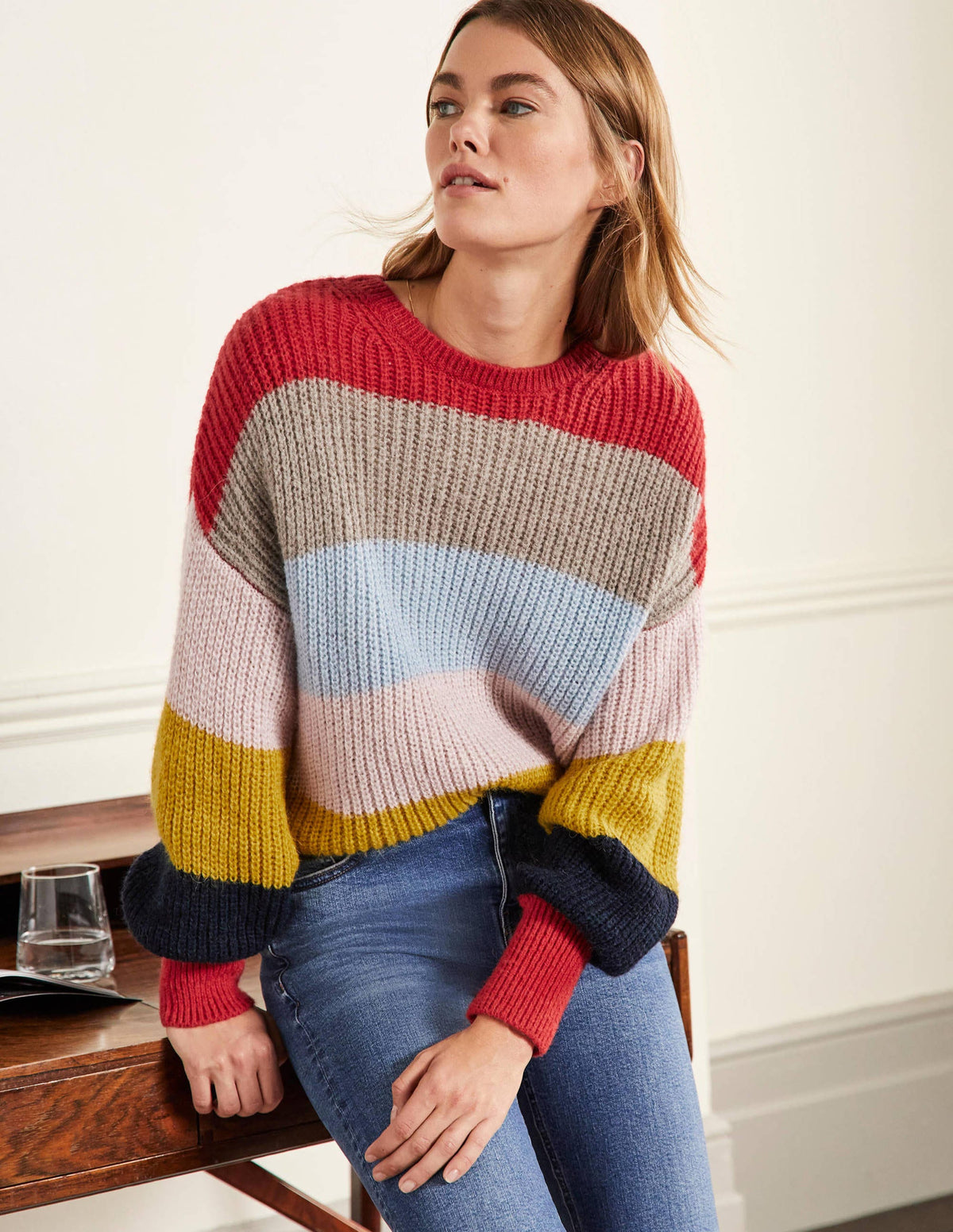 Blouson Cuff Fluffy Sweater-Fluffy Rainbow Multi Stripe - Image 4