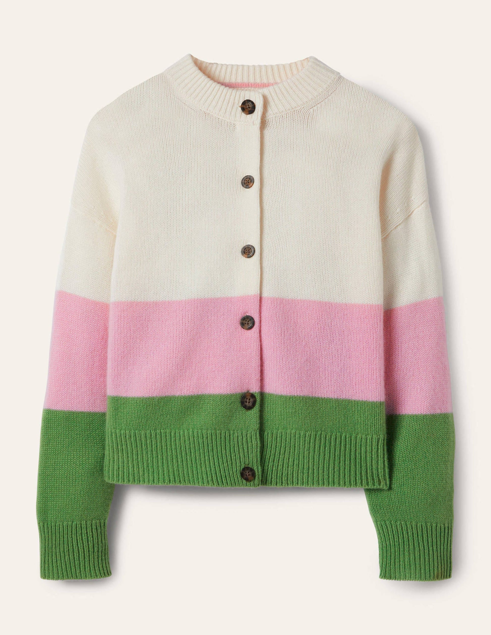 Chunky Cashmere Cardigan-English Ivy, Cameo Pink Stripe-5