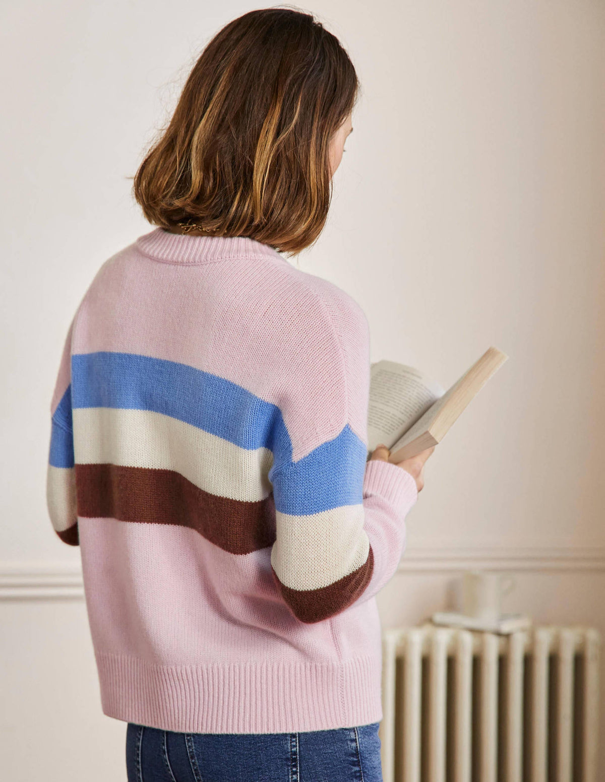 Chunky Cashmere Cardigan-Milkshake, Hyacinth Stripe - Image 3