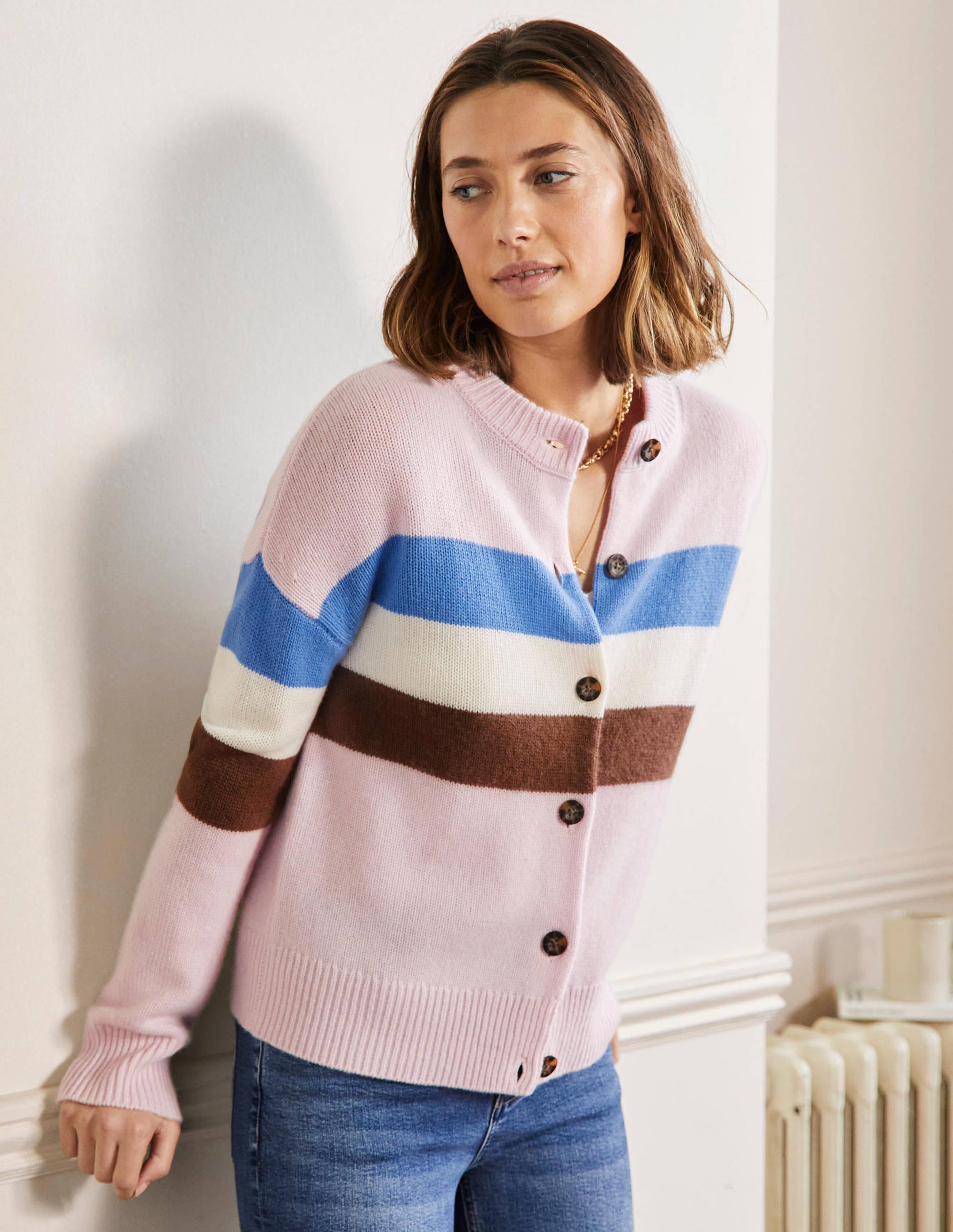 Chunky Cashmere Cardigan-Milkshake, Hyacinth Stripe - Image 4