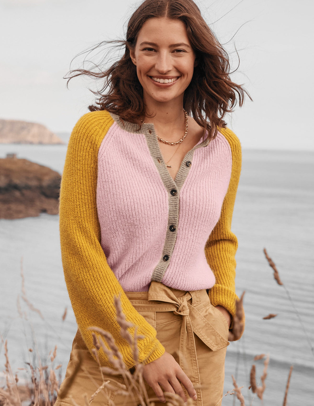 Fluffy Colourblock Cardigan-Milkshake, Olive Oil-4