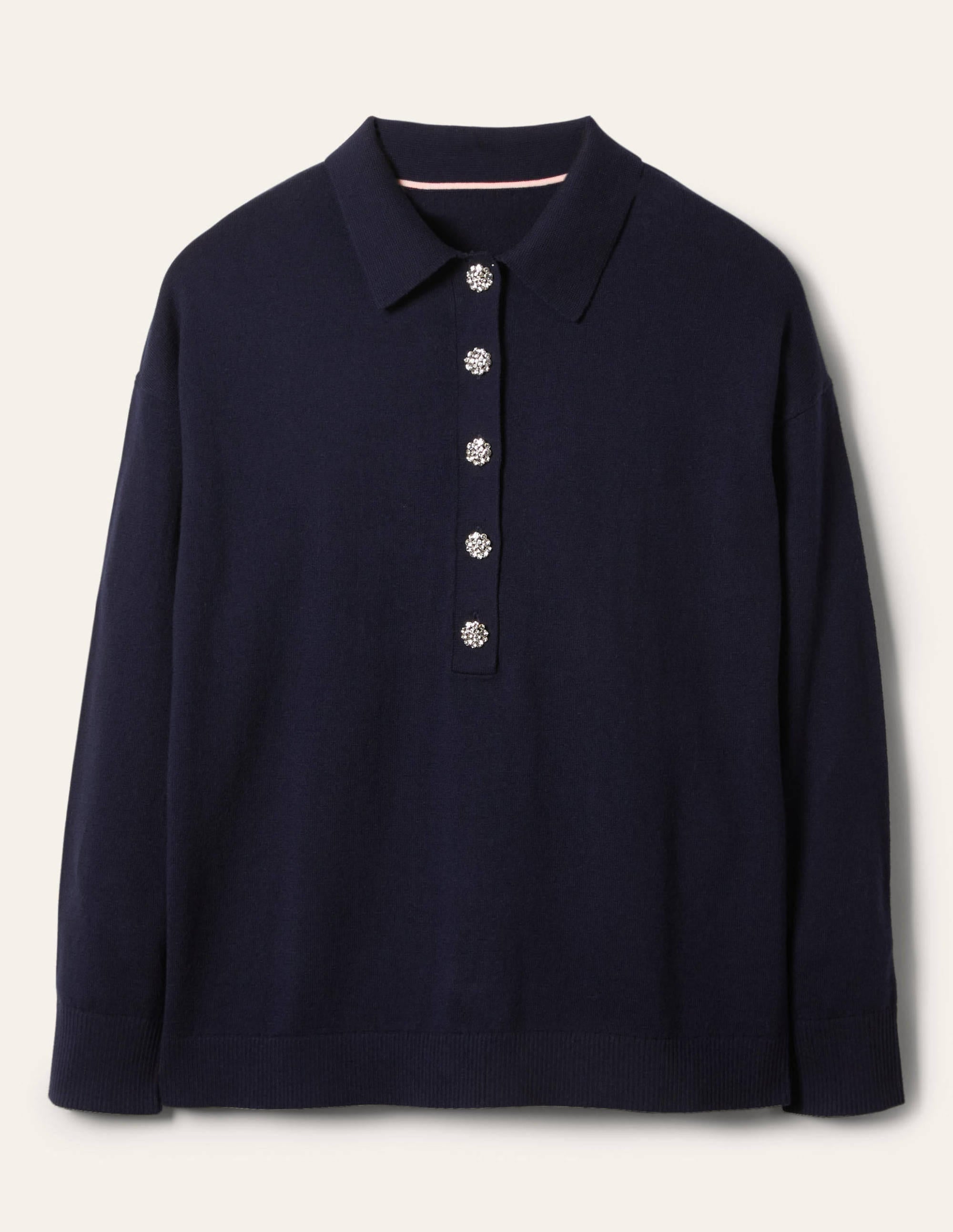 Jewelled Button Rugby Sweater-Navy - Image 6