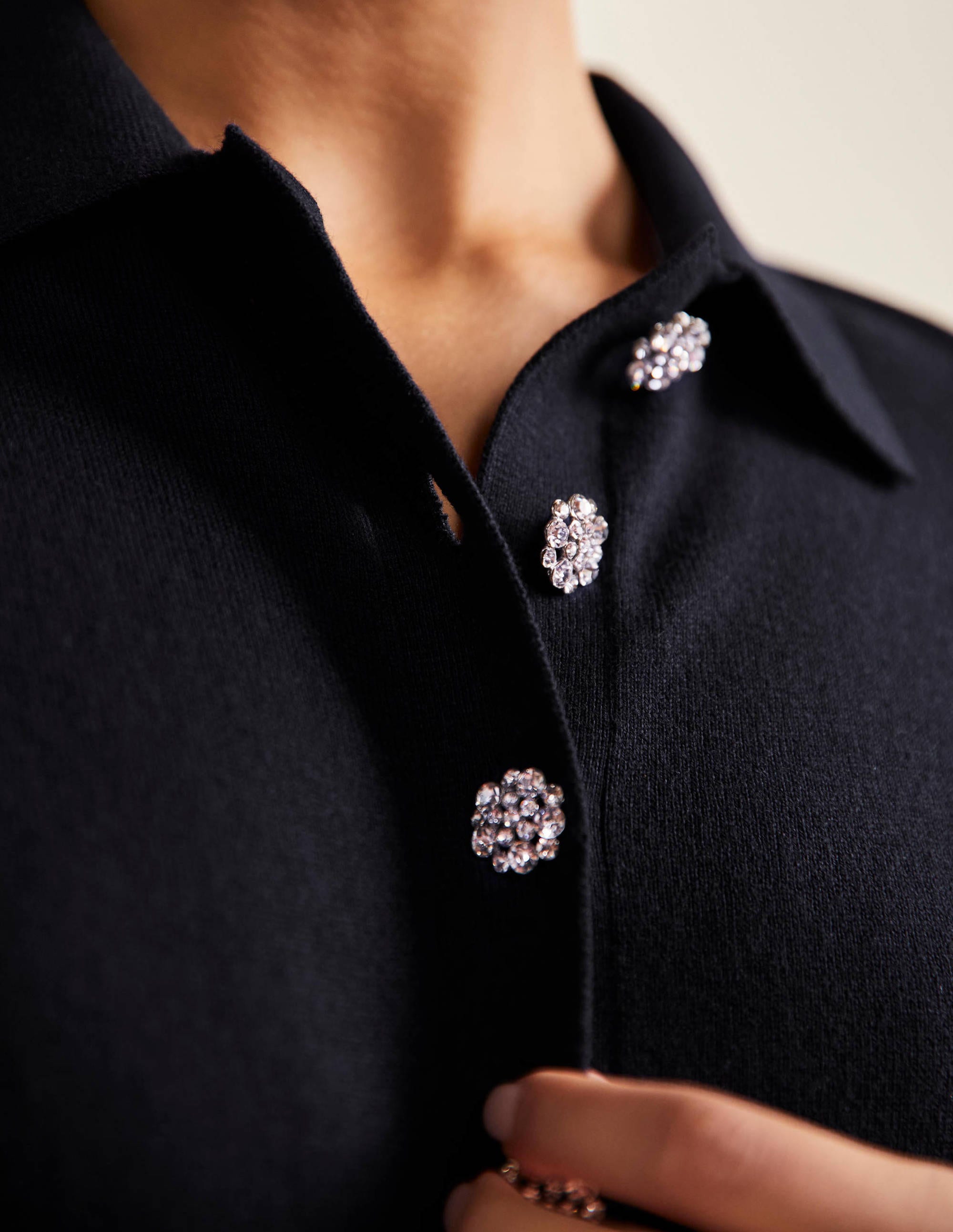Jewelled Button Rugby Sweater-Navy - Image 2