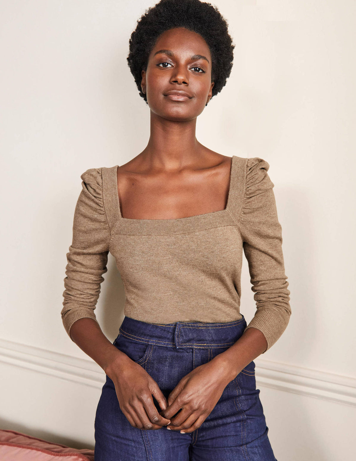 Square Neck Sweater-Dark Mink Melange-1