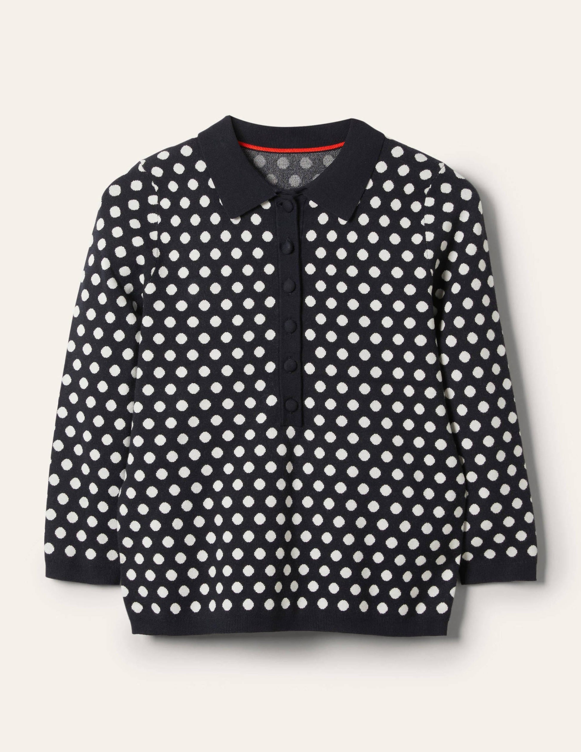 Cleo Jacquard Henley Sweater-Navy, Ivory Spot-5