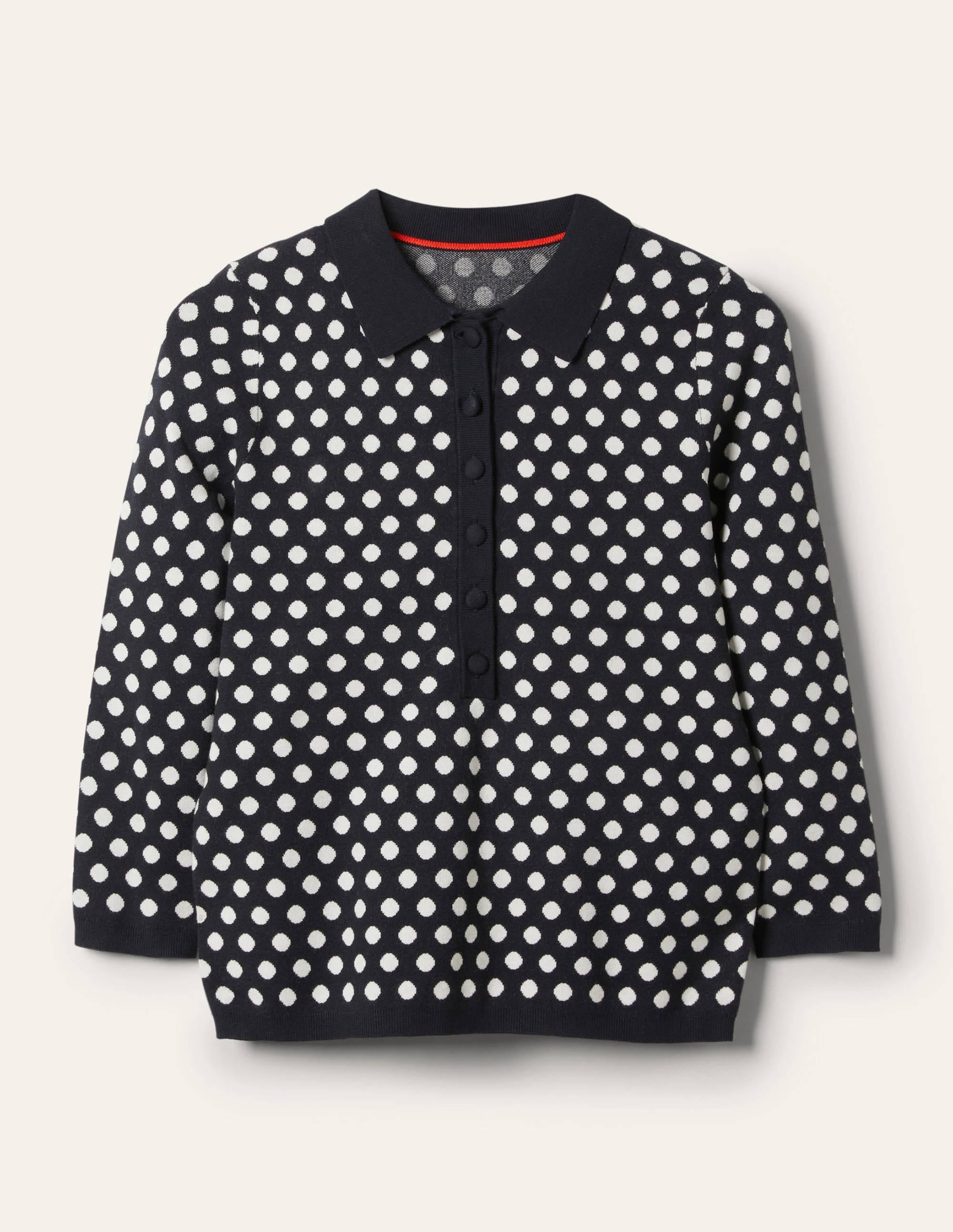 Cleo Jacquard Henley Sweater-Navy, Ivory Spot - Image 5