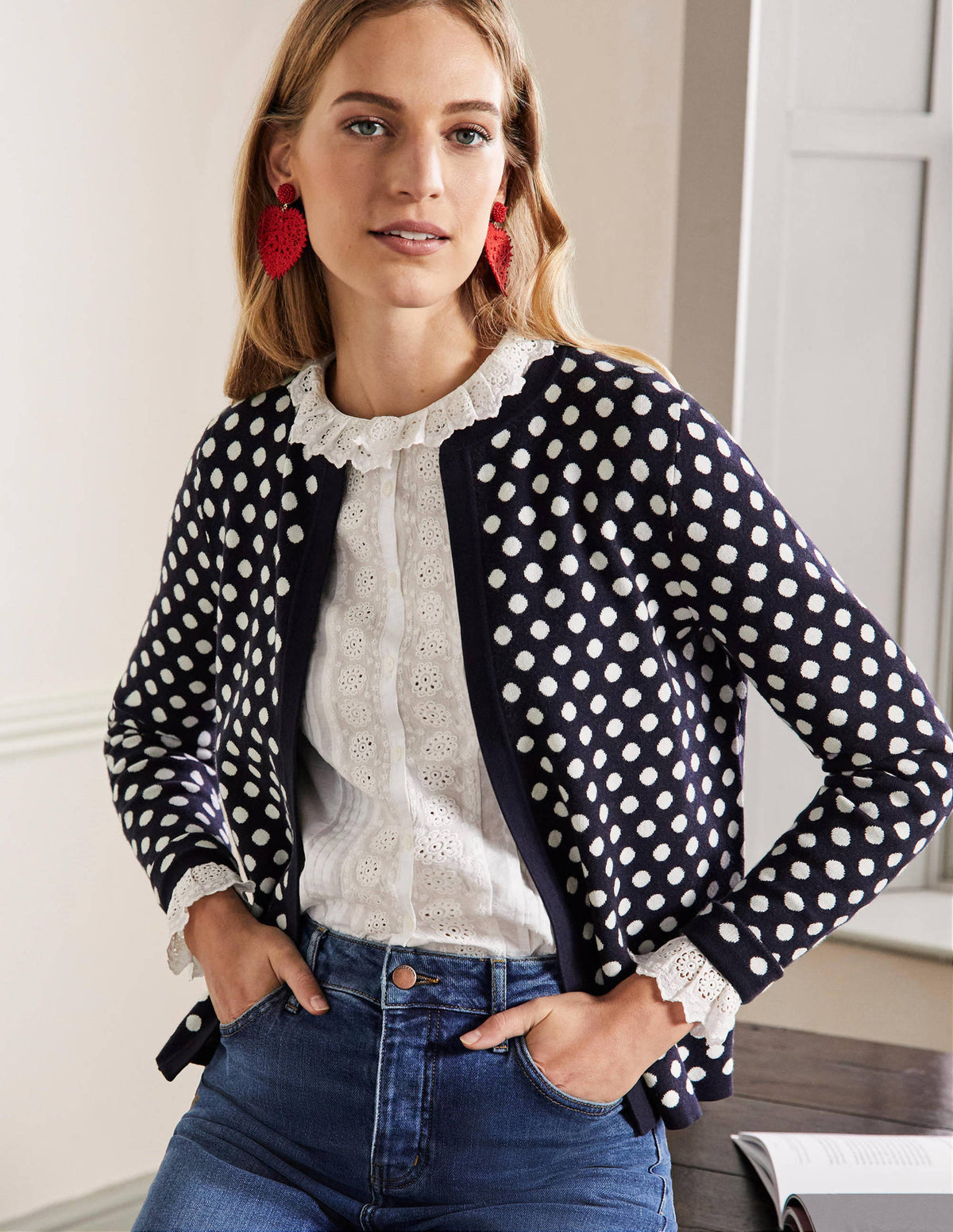 Cleo Jacquard Knitted Cardigan-Navy - Image 1