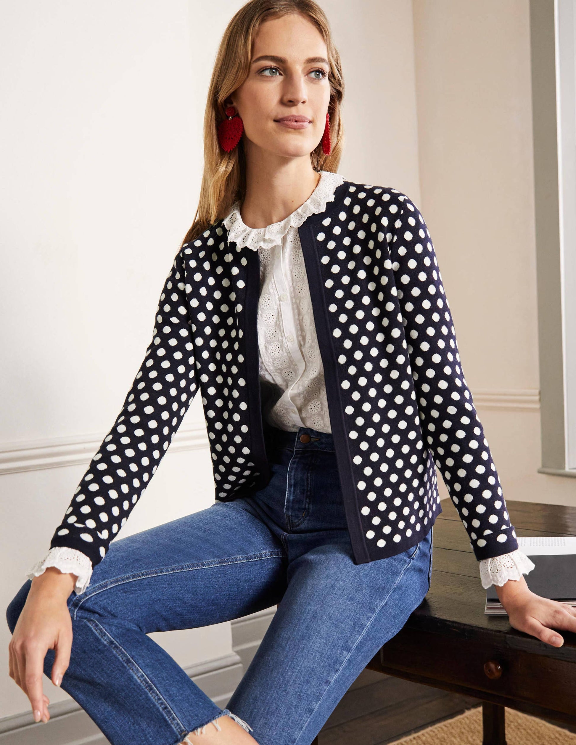 Cleo Jacquard Knitted Cardigan-Navy-4