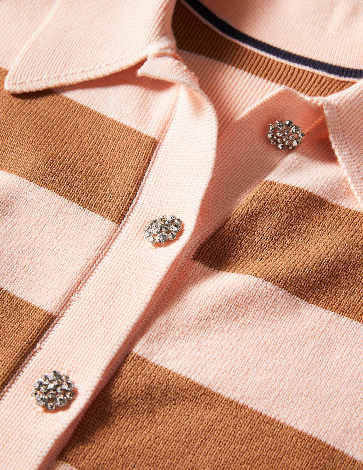 Jewel Button Collared Cardigan-Milkshake, Camel Stripe - Image 6
