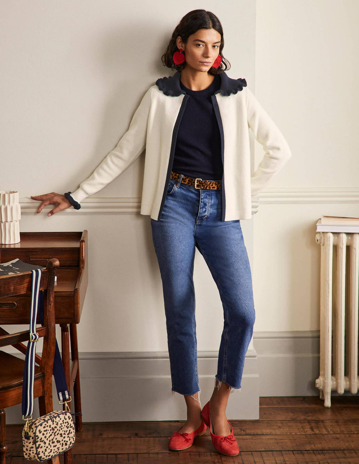 Frill Collared Cardigan-Ivory/Navy-4