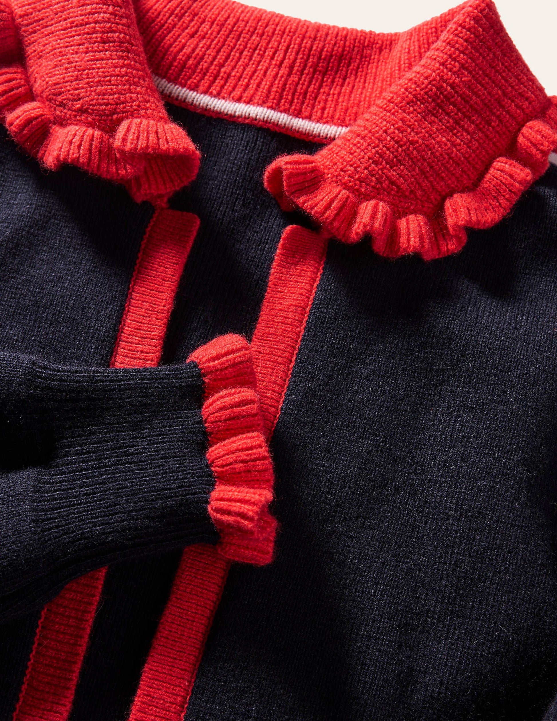 Frill Collared Cardigan-Navy/Bright Poppy-6