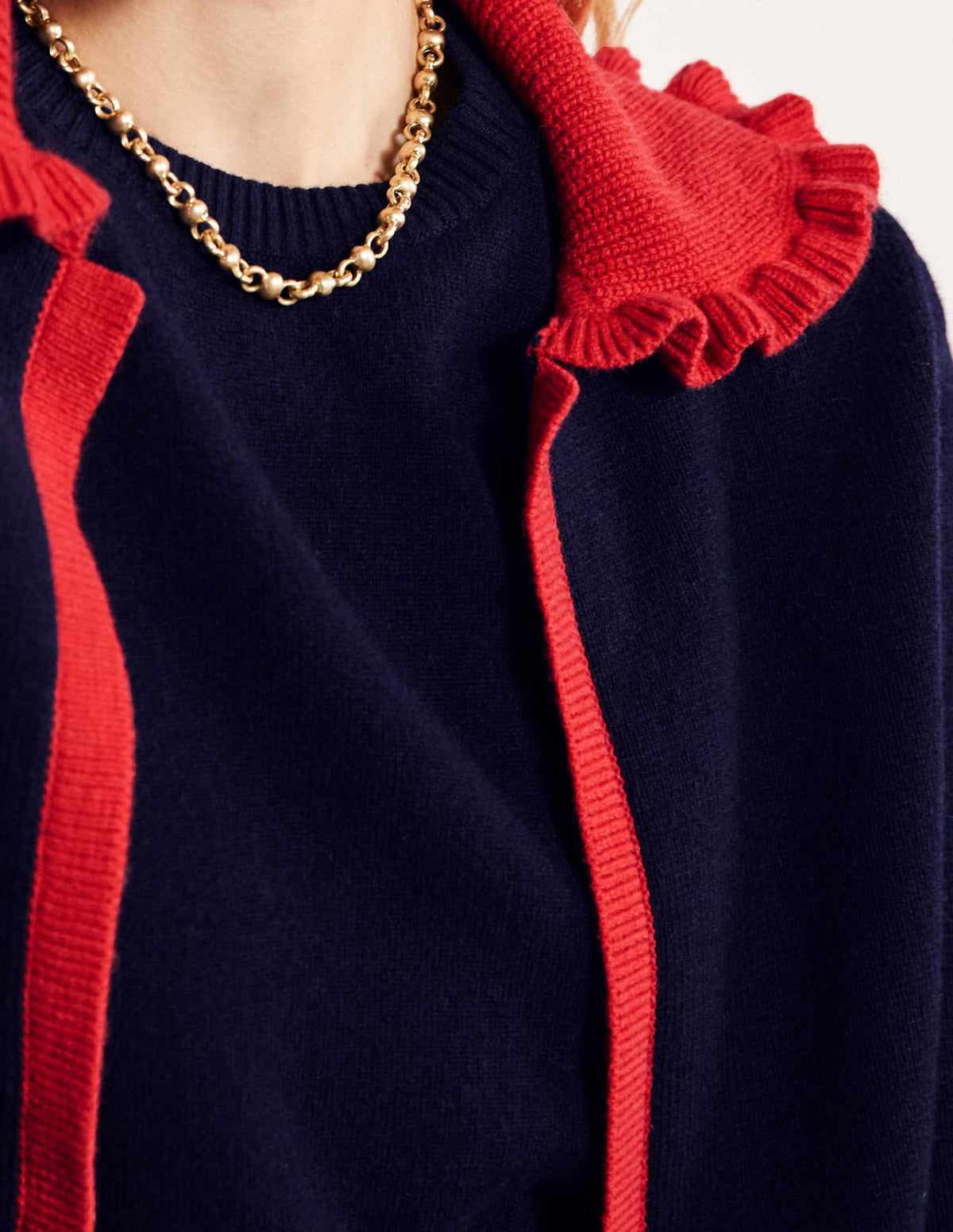 Frill Collared Cardigan-Navy/Bright Poppy-2