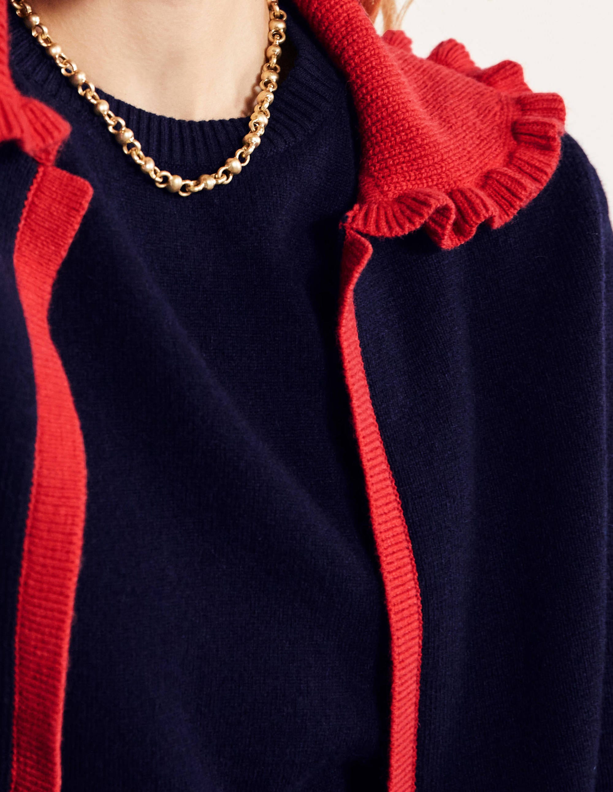 Frill Collared Cardigan-Navy/Bright Poppy - Image 2
