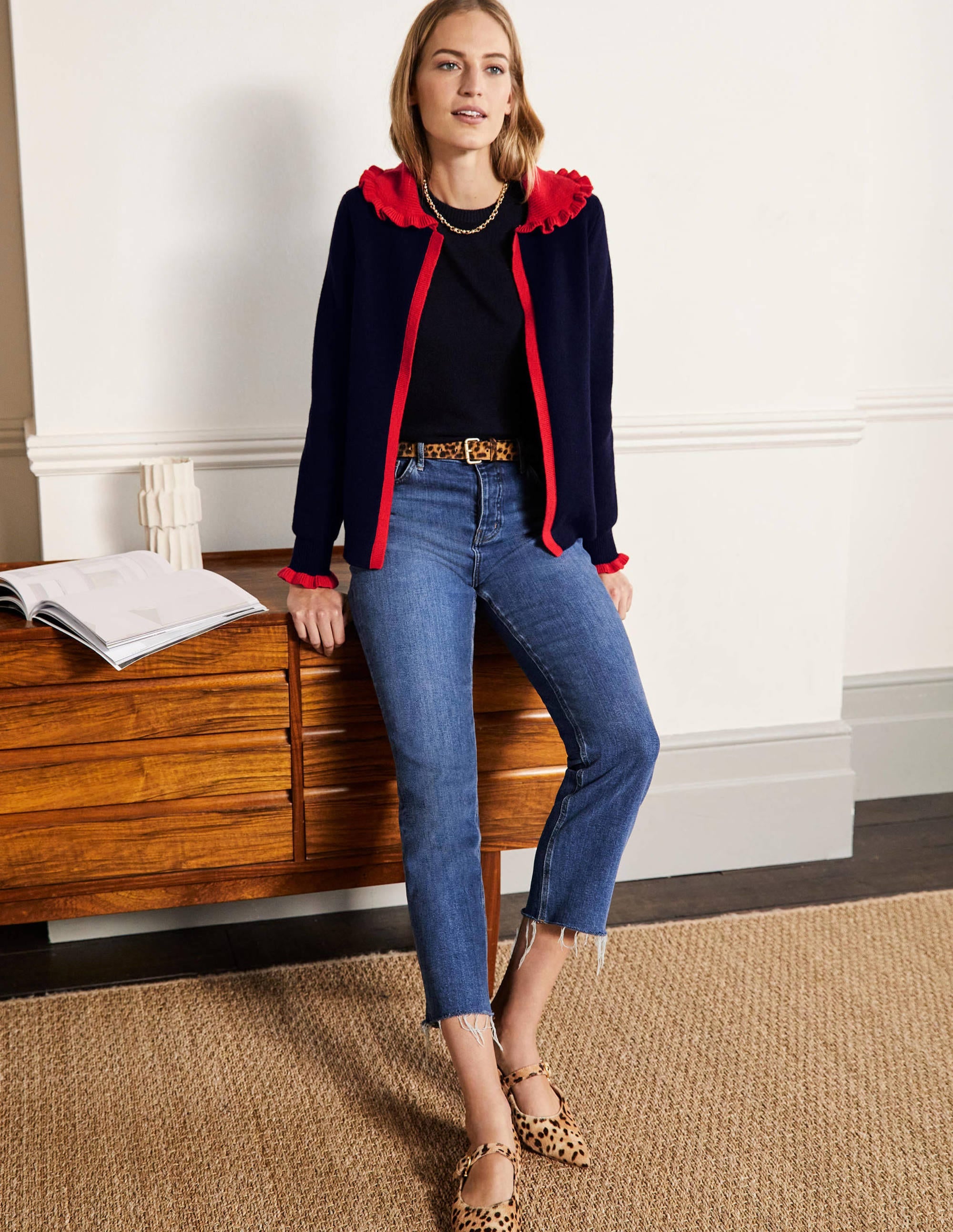 Frill Collared Cardigan-Navy/Bright Poppy - Image 4