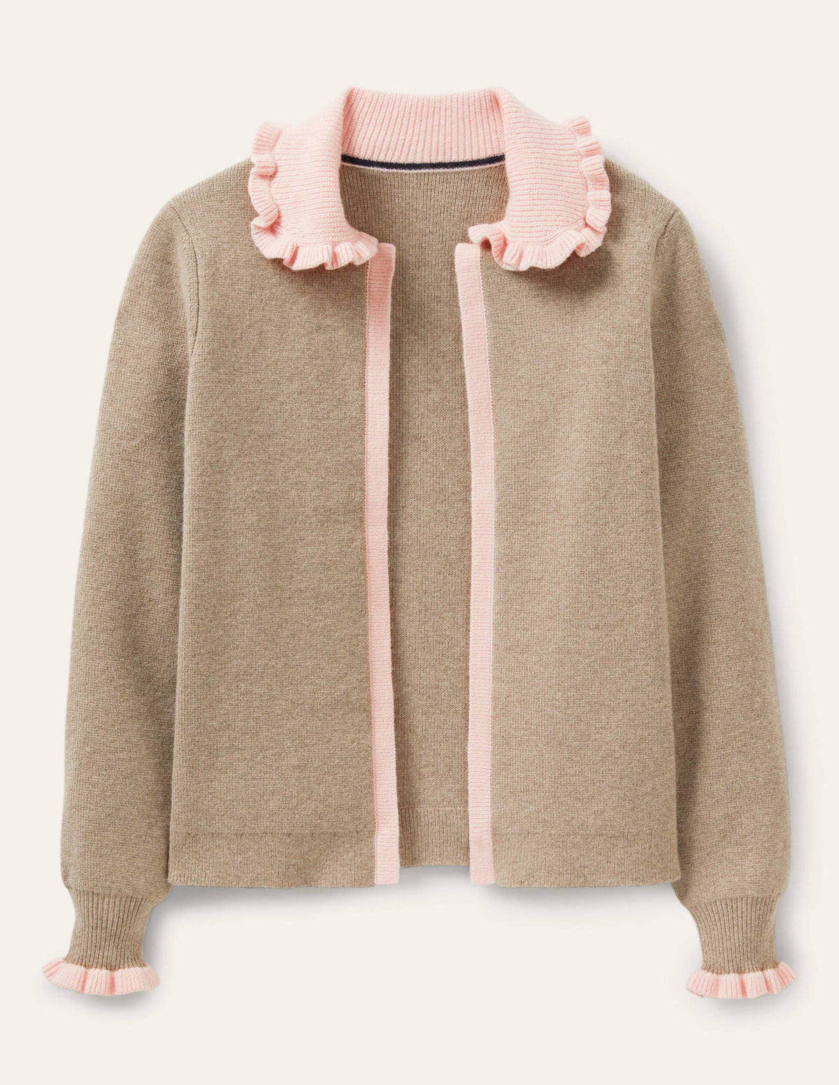 Frill Collared Cardigan-Dark Mink Melange/Milkshake-5