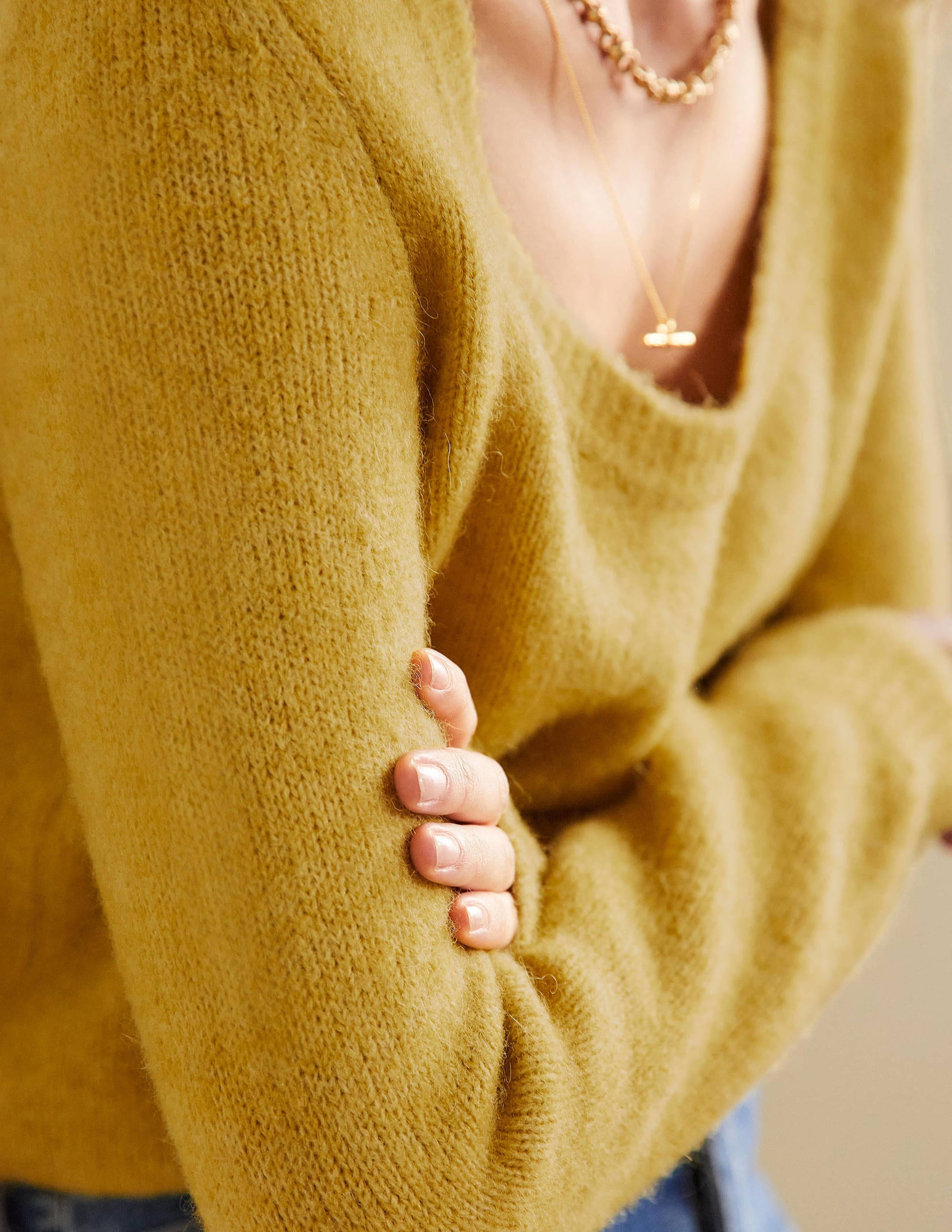 Scoop Neck Fluffy Sweater-Olive Oil - Image 2