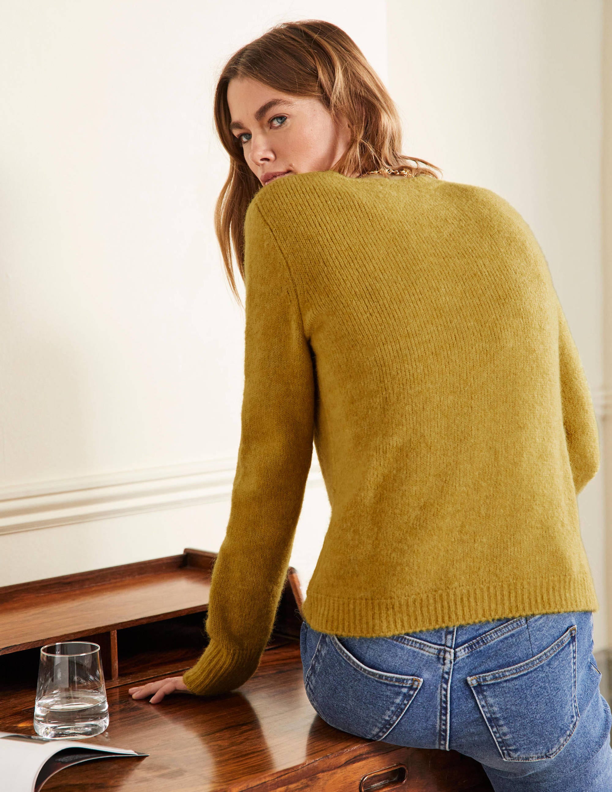 Scoop Neck Fluffy Sweater-Olive Oil - Image 3