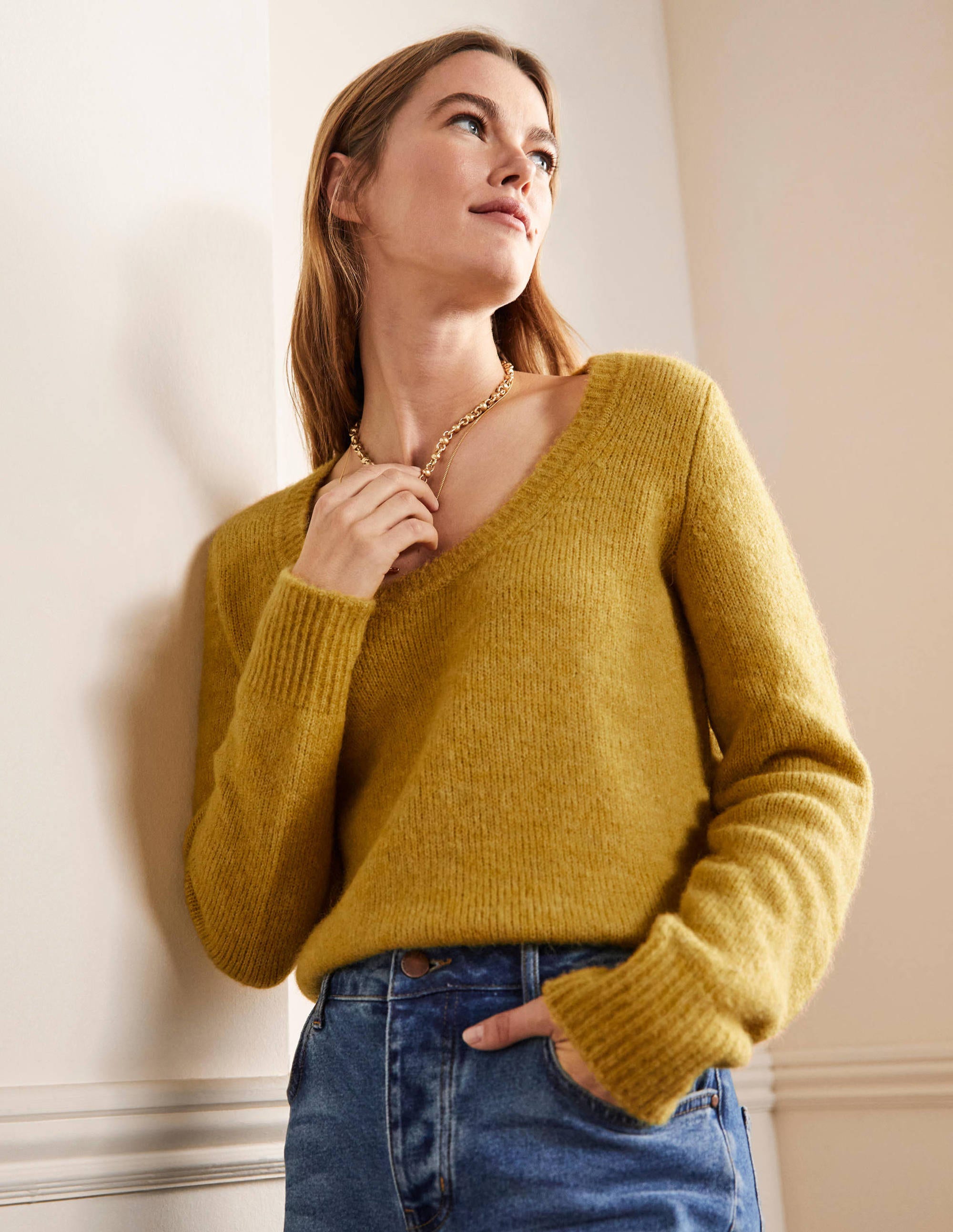 Scoop Neck Fluffy Sweater-Olive Oil - Image 4
