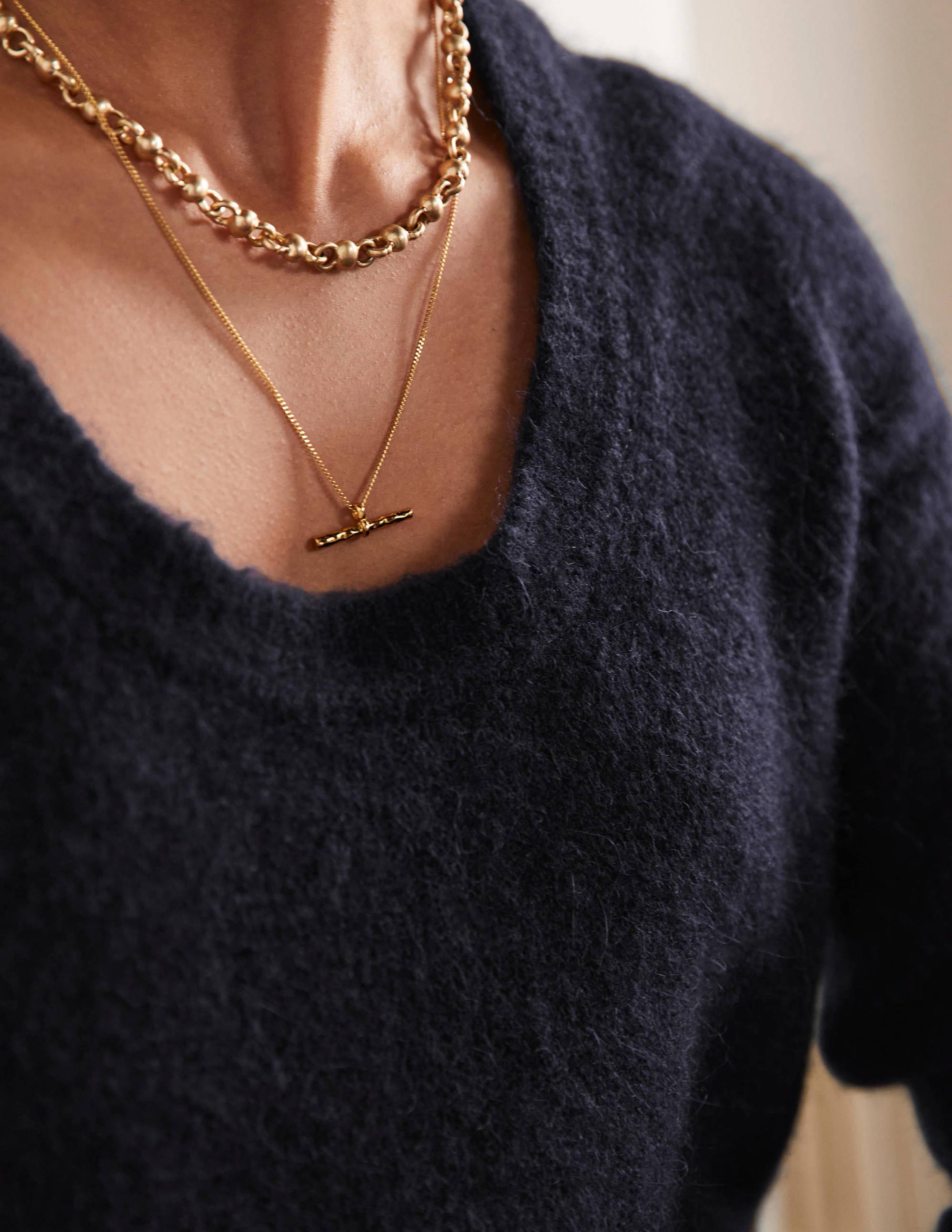 Scoop Neck Fluffy Sweater-Navy - Image 2