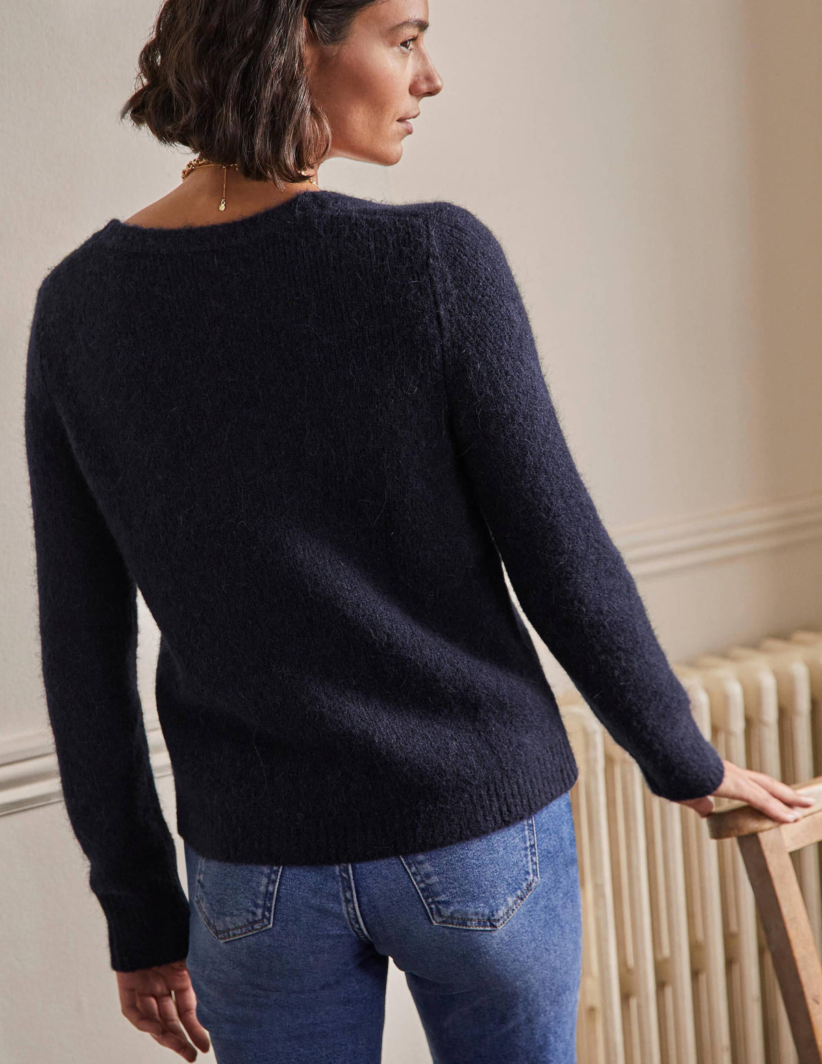 Scoop Neck Fluffy Sweater-Navy-3
