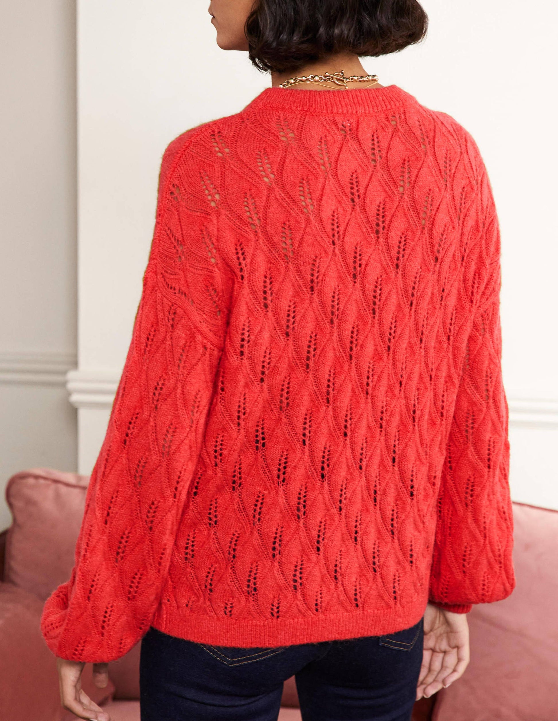 Pointelle Fluffy Sweater-Bright Coral-3