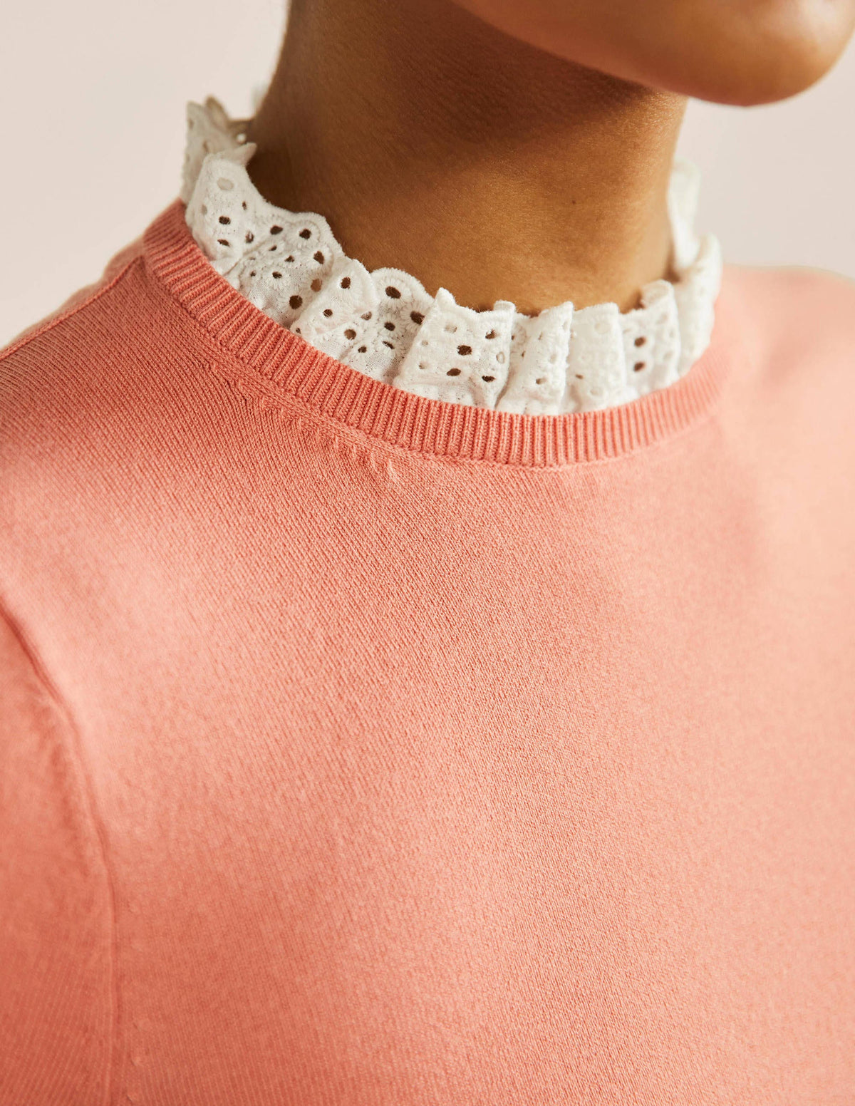 Woven Mix Knitted T-Shirt-Chalky Coral - Image 2