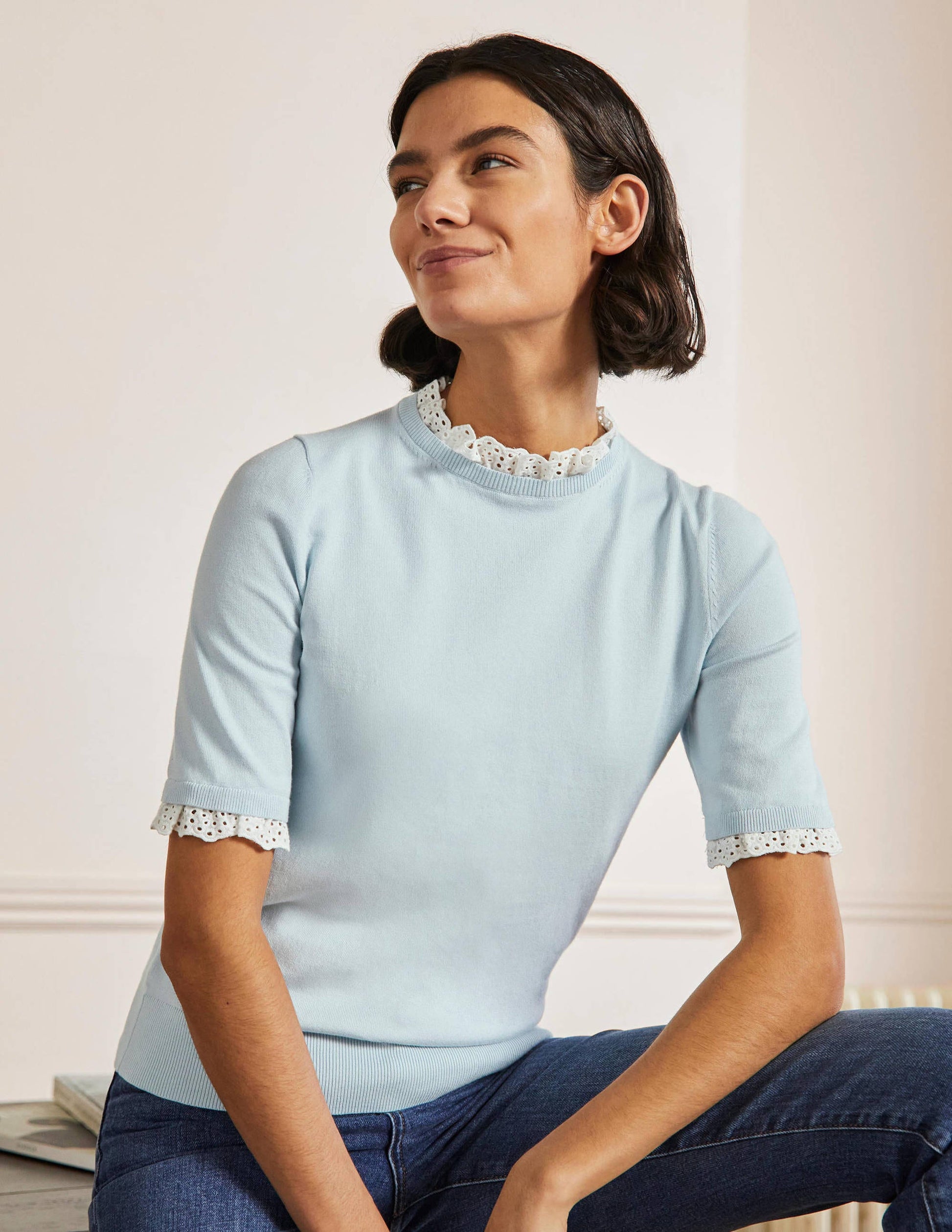 Woven Mix Knitted T-Shirt-Dawn Sky-1