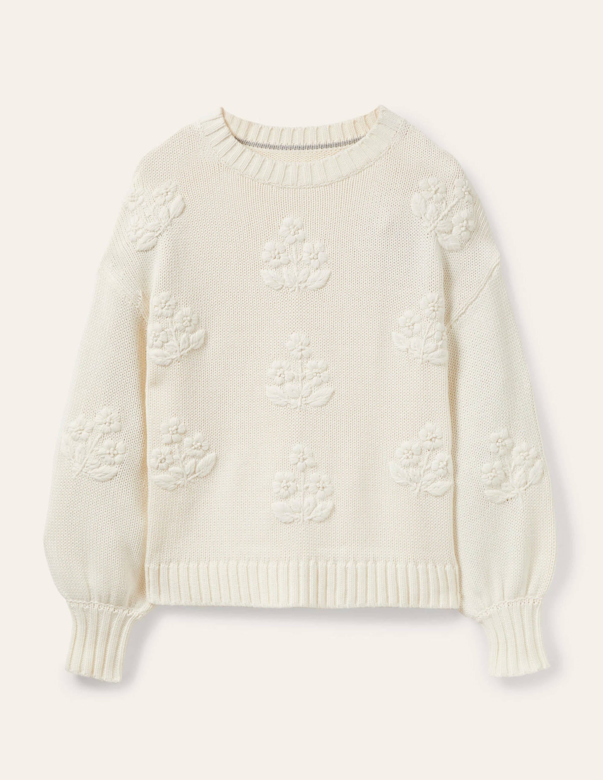 Embroidered Blouson Sweater-Ivory, Embroidery - Image 6