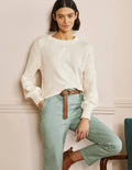 Embroidered Blouson Sweater-Ivory, Embroidery