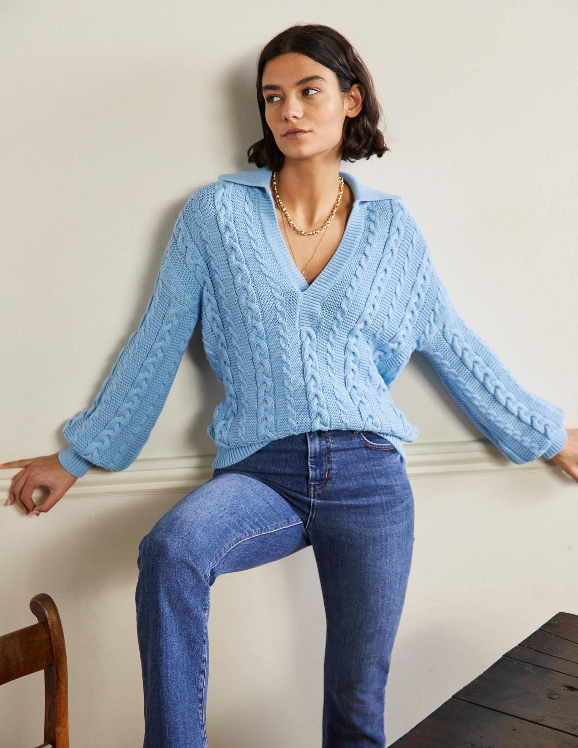 Cable Knit Henley Sweater-Grape Hyacinth-1