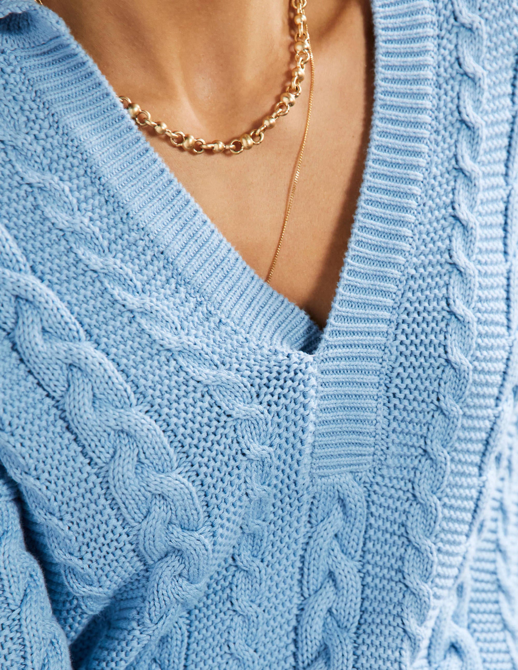 Cable Knit Henley Sweater-Grape Hyacinth - Image 2