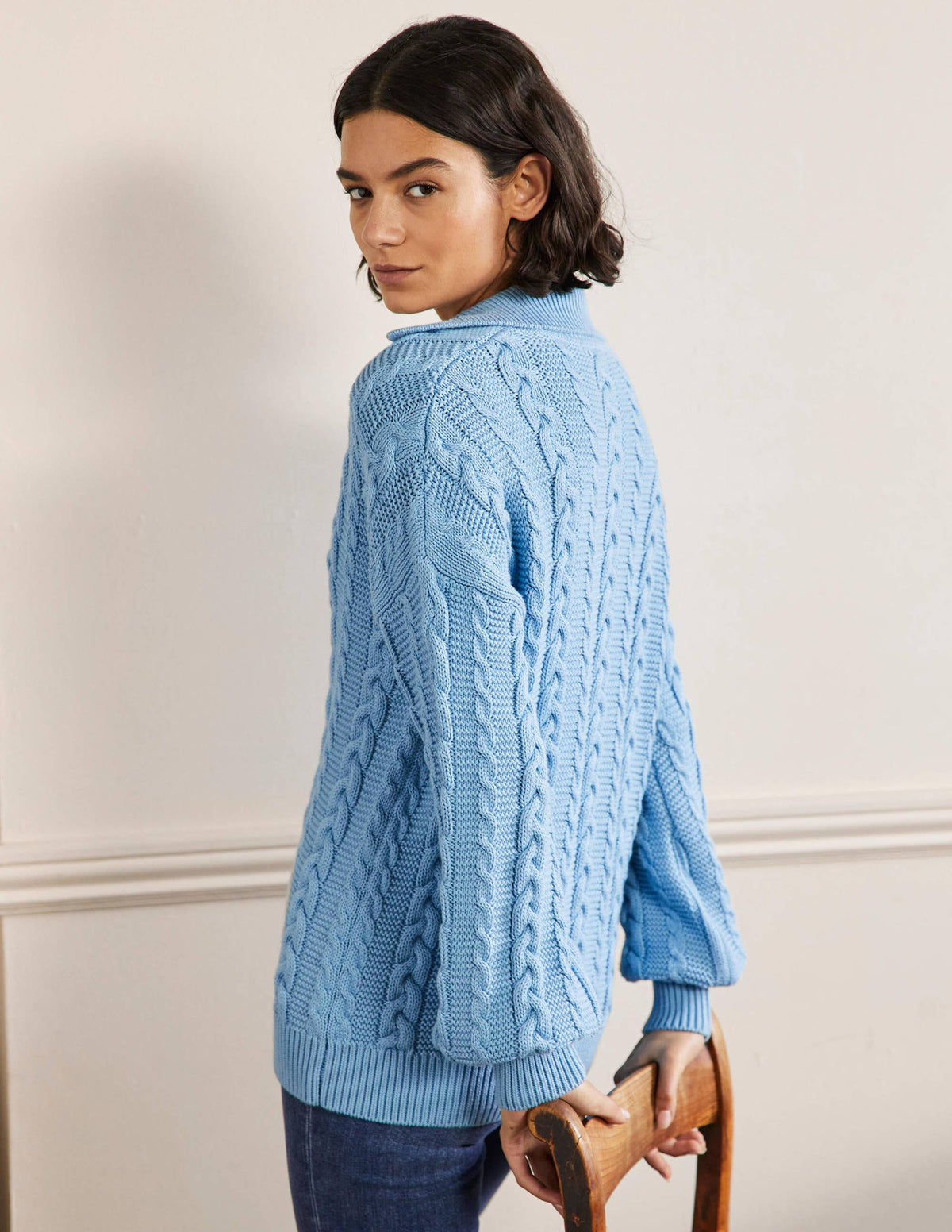 Cable Knit Henley Sweater-Grape Hyacinth-3