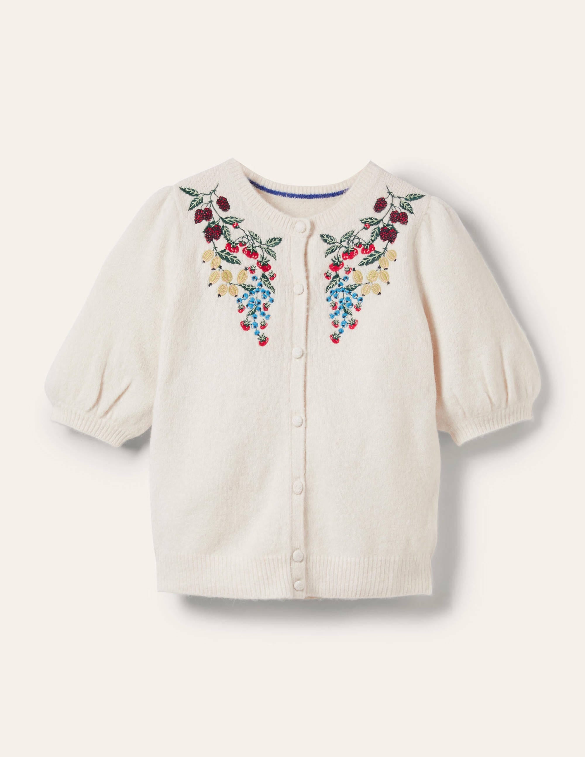 Embroidered Fluffy Cardigan-Ivory, Embroidery - Image 6
