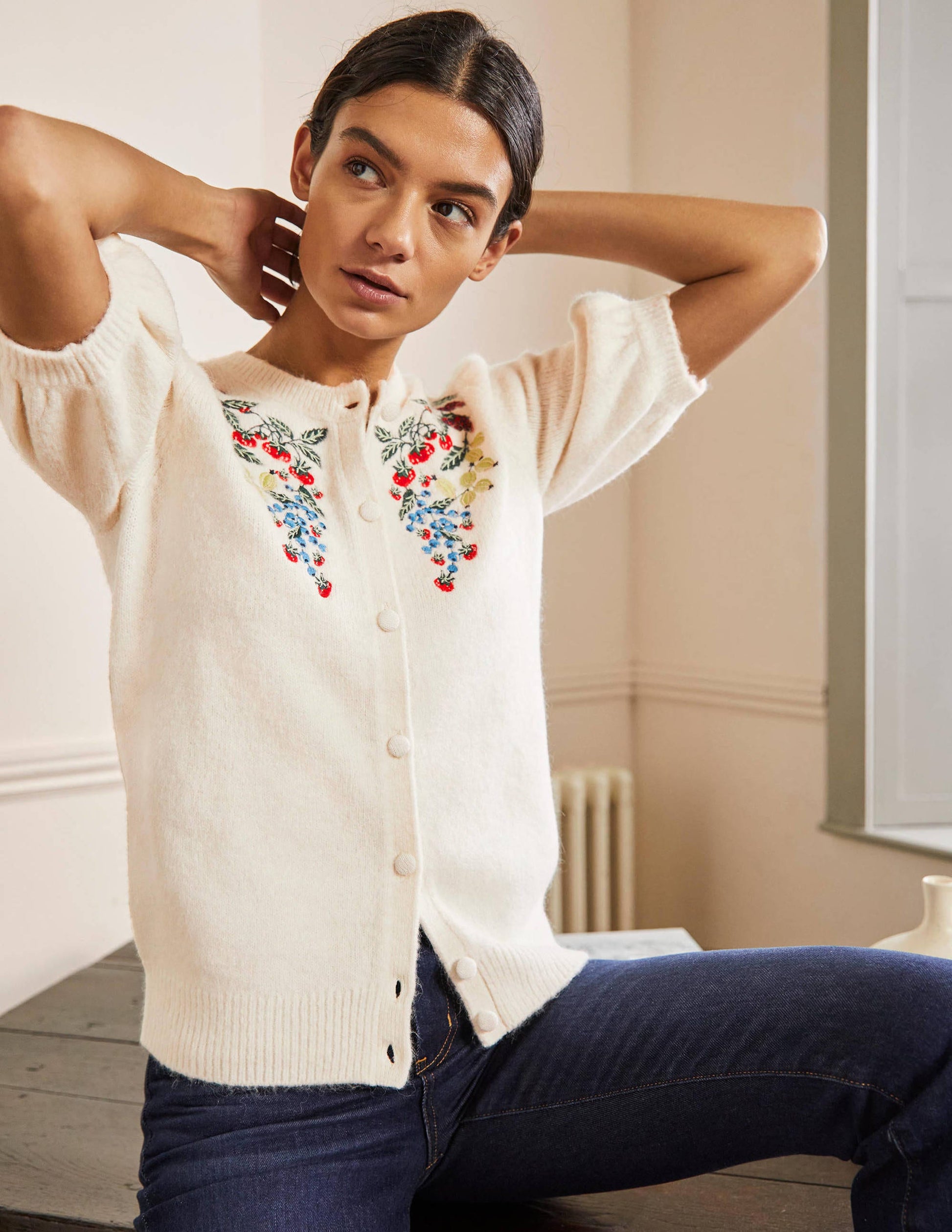 Embroidered Fluffy Cardigan-Ivory, Embroidery-4