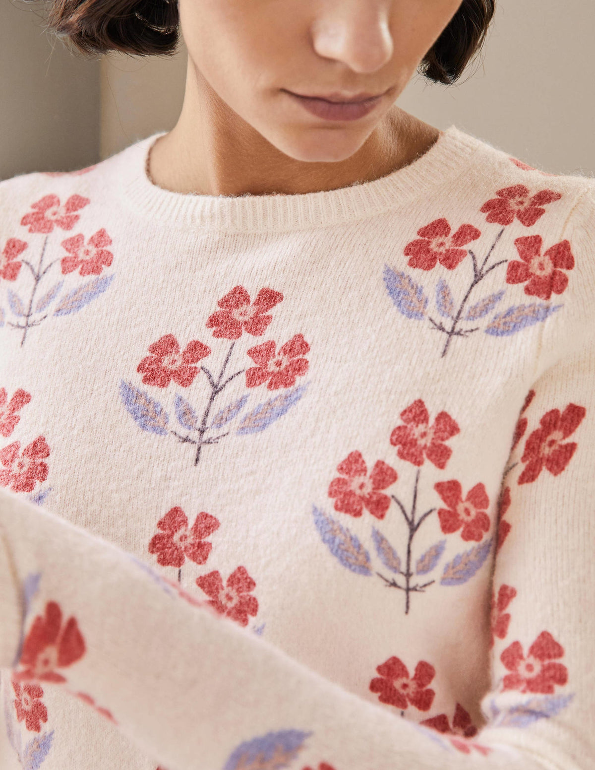 Printed Fluffy Sweater-Ivory, Blossoming Bud-2