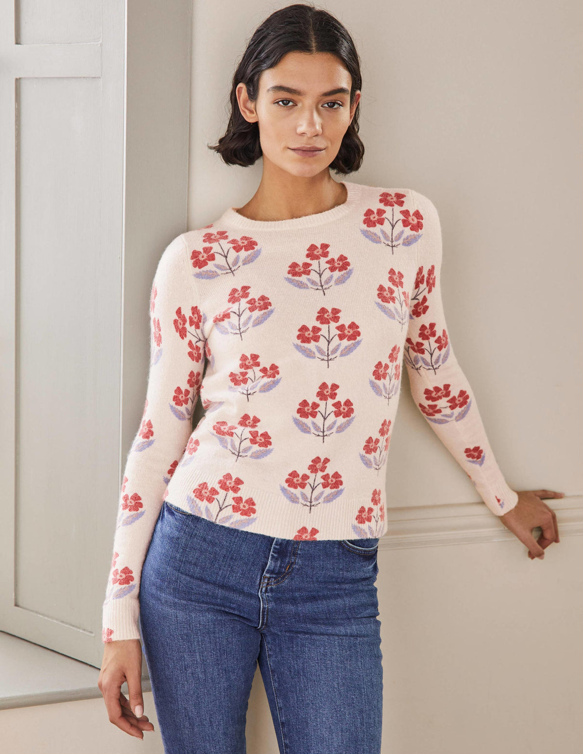 Printed Fluffy Sweater-Ivory, Blossoming Bud - Image 4