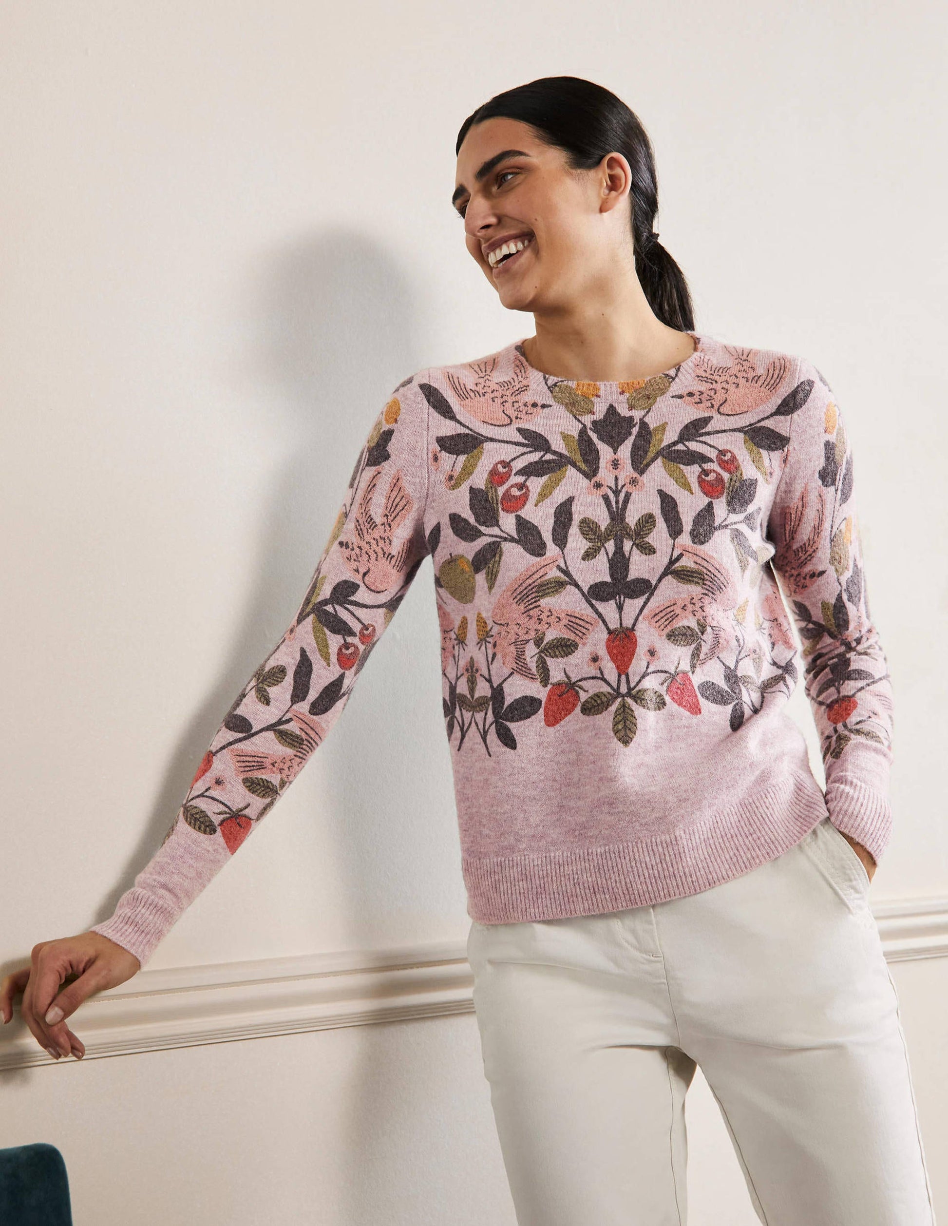Printed Fluffy Sweater-Fair Orchid,  Bird Paradise-1