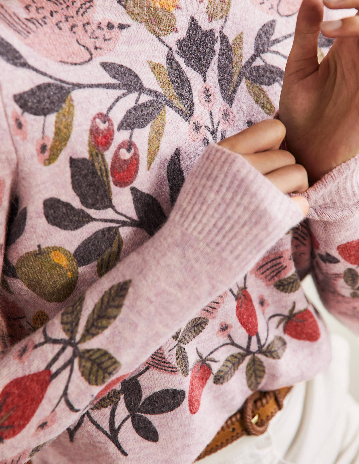 Printed Fluffy Sweater-Fair Orchid,  Bird Paradise - Image 2
