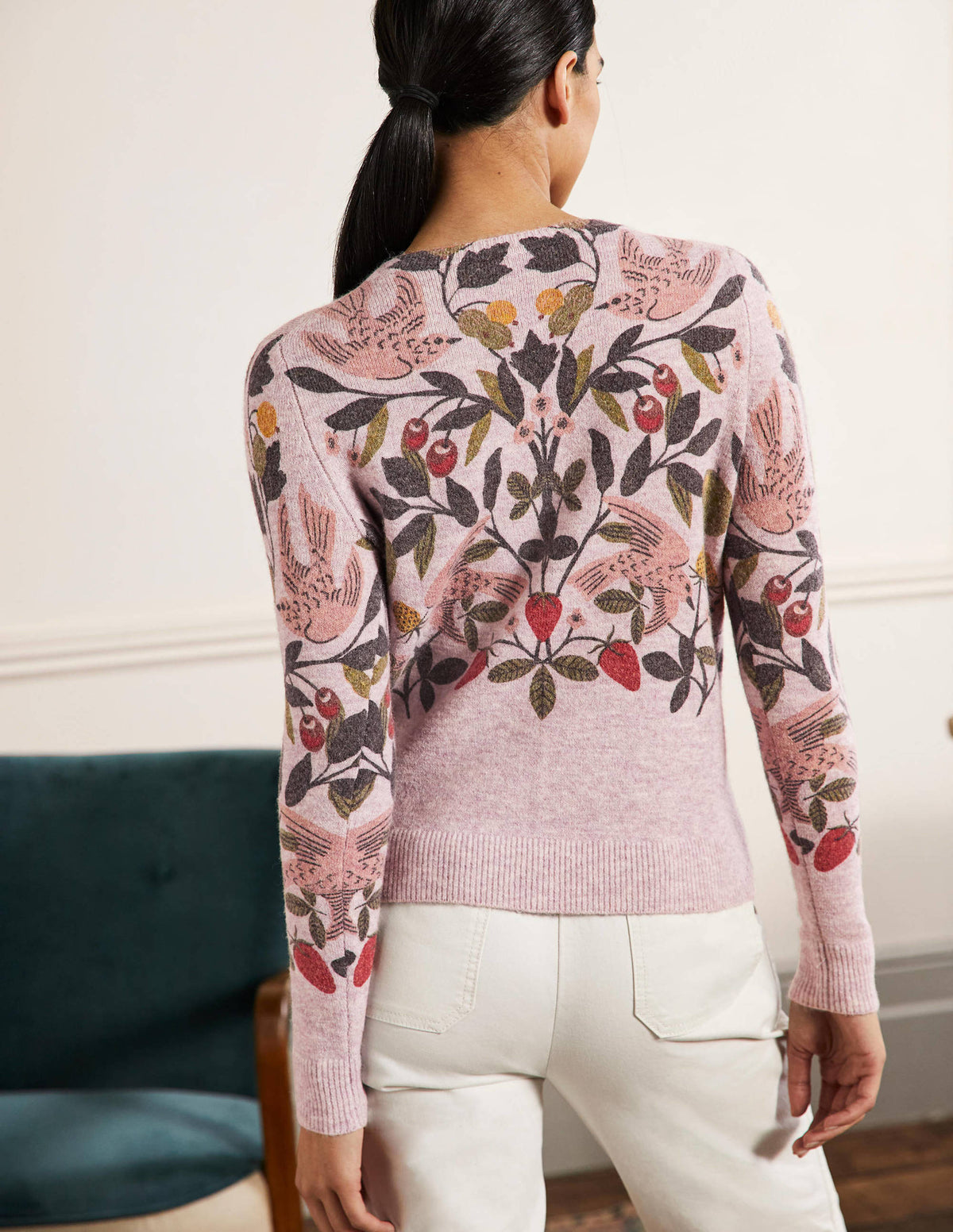 Printed Fluffy Sweater-Fair Orchid,  Bird Paradise-3
