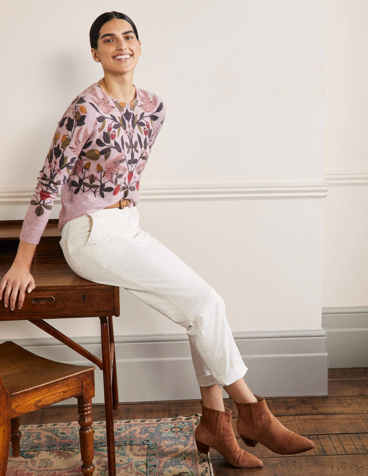 Printed Fluffy Sweater-Fair Orchid,  Bird Paradise - Image 4