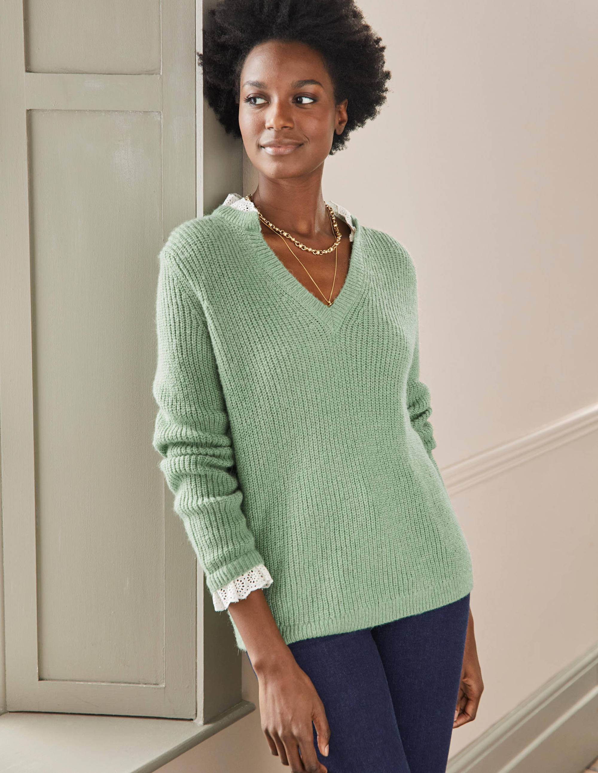Fluffy Ribbed Mix Sweater-Basil - Image 4