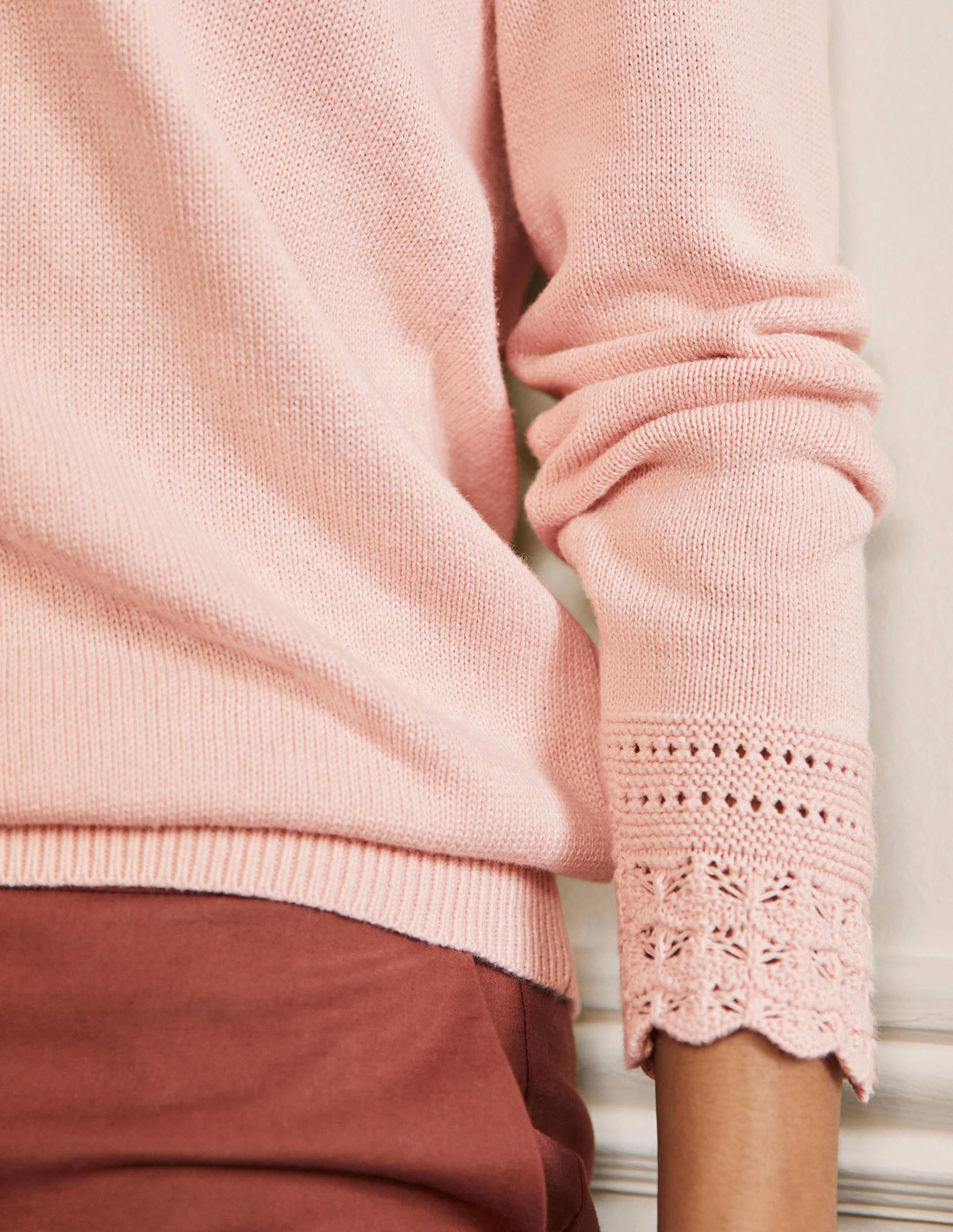 Scallop Crochet Trim Sweater-Milkshake - Image 2