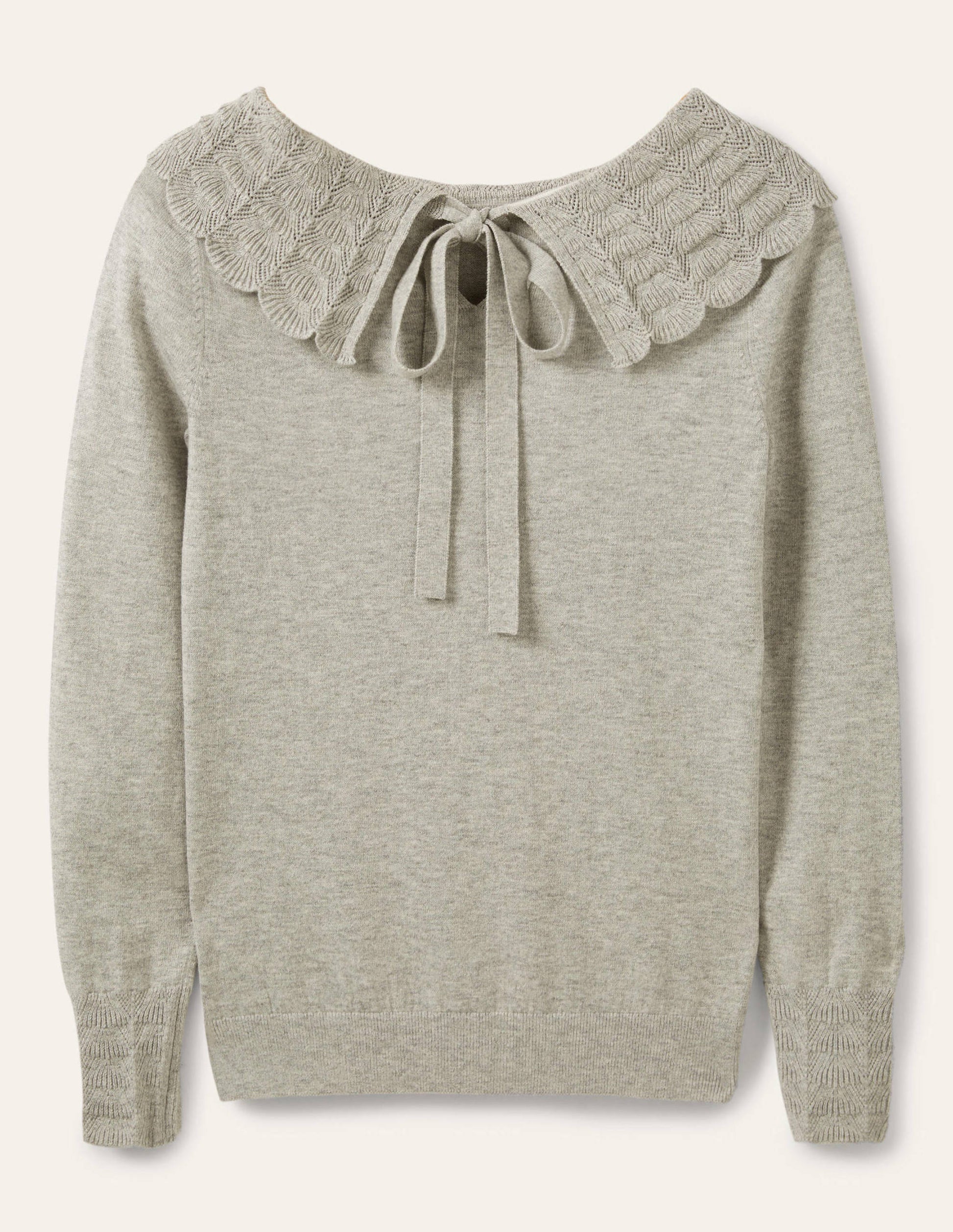 Tie Back Collar Sweater-Grey Melange-5