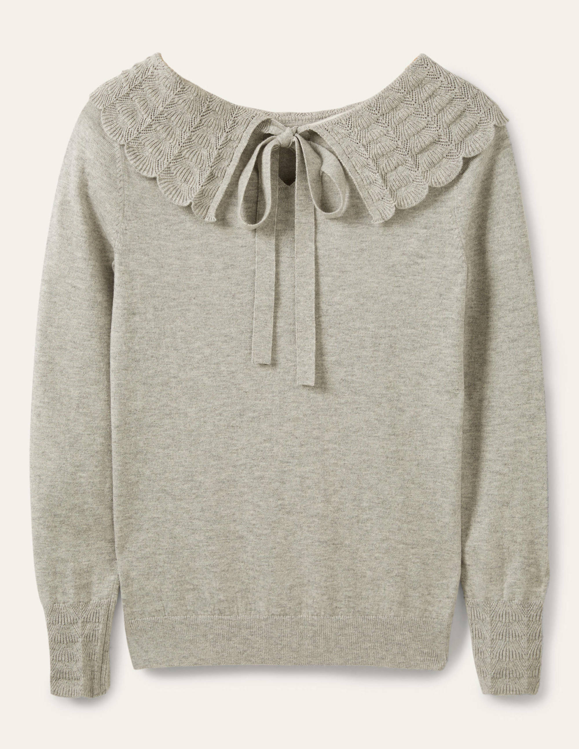 Tie Back Collar Sweater-Grey Melange - Image 5
