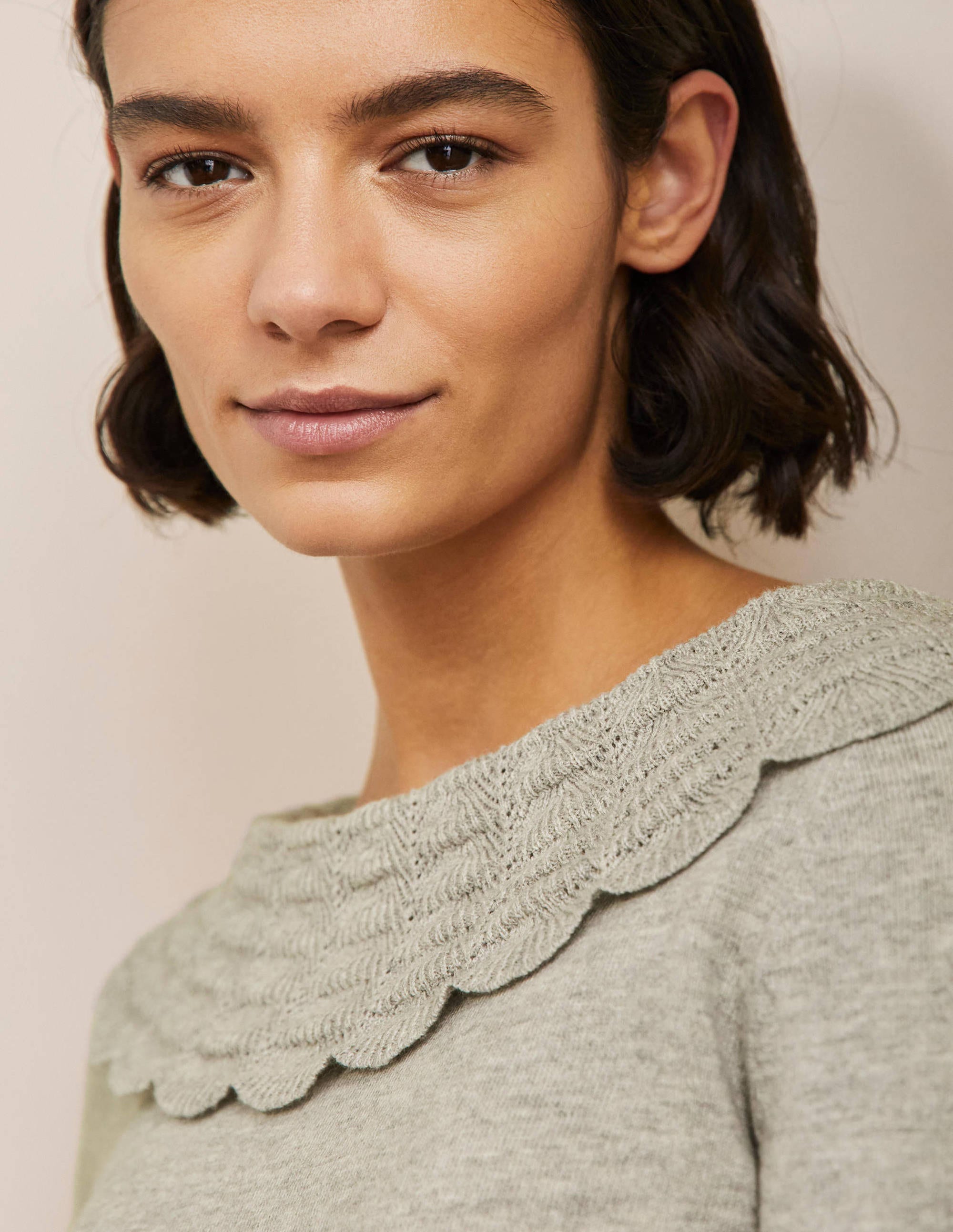 Tie Back Collar Sweater-Grey Melange - Image 2