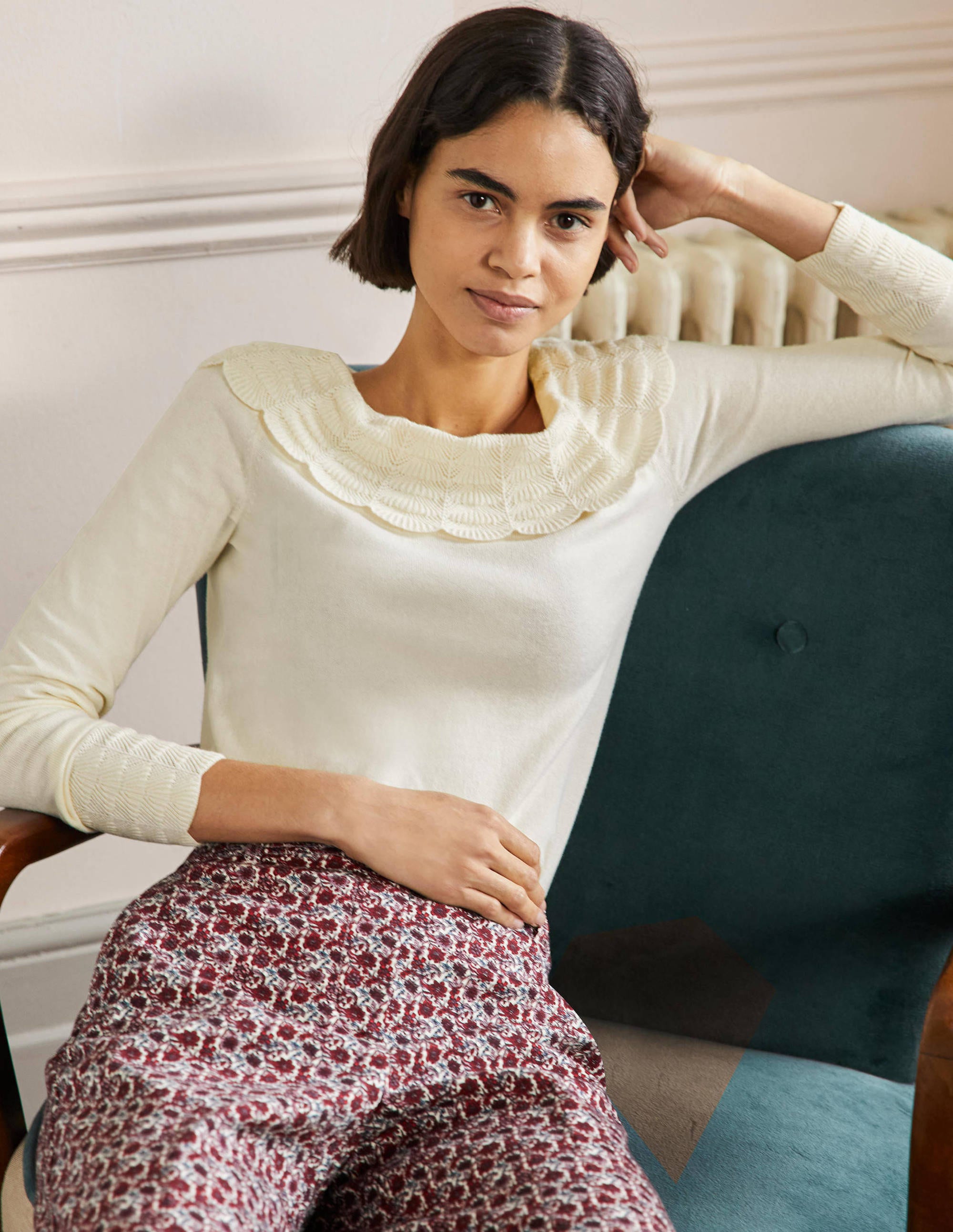Tie Back Collar Sweater-Ivory - Image 1
